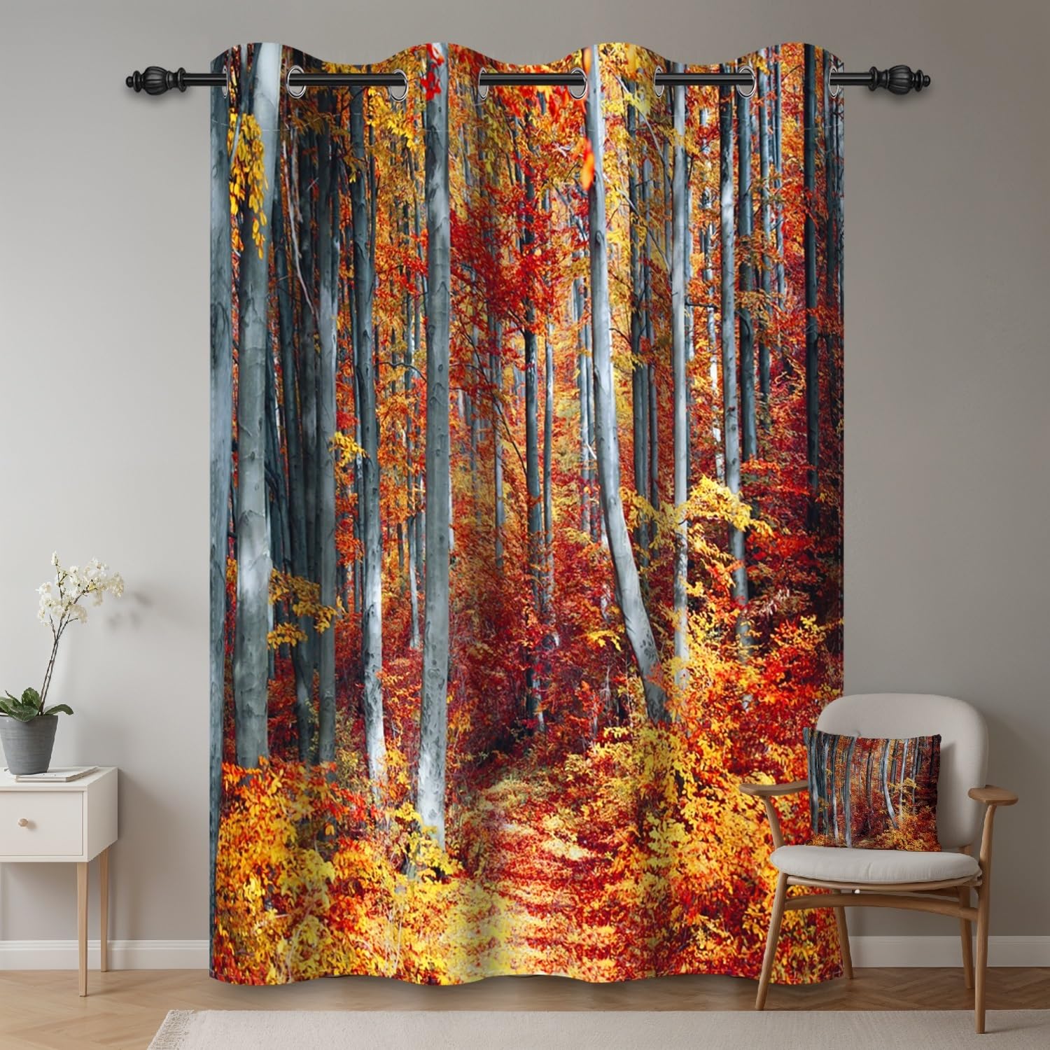 ggaimwf 42"x 63" Forest Eyelet Curtain Red Yellow Maple Leaves Natural Scenery Picturesque Landscape Thermal Grommet Room Dividers Blackout Window Drapes for Bedroom Living Room,1-Single Panel - Image 2