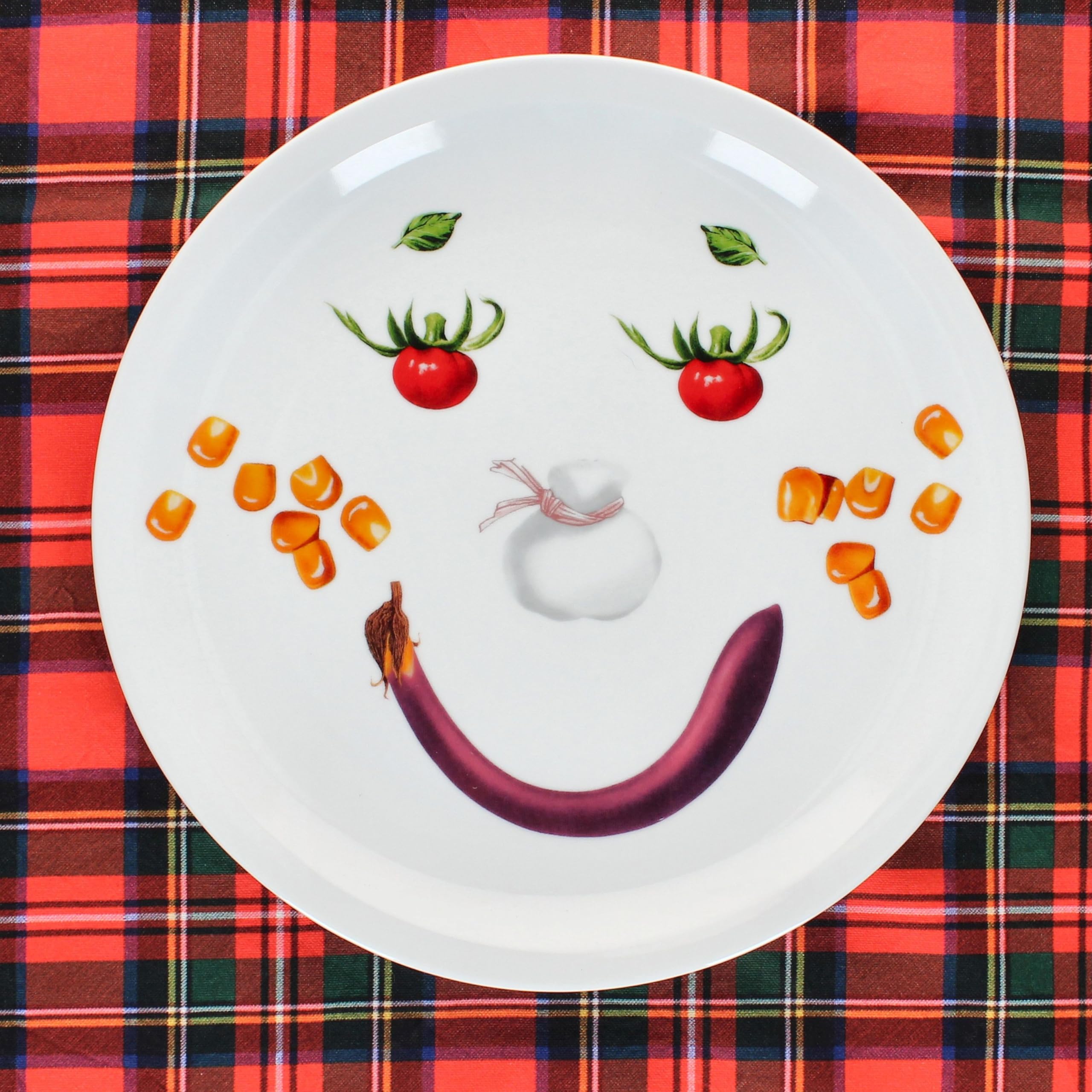 MamboCat 2er Set Smiley Pizzateller I Ø 30,5 cm I lustige Servierplatte aus Porzellan mit Gemüse-Gesicht I Kinderteller, Partyteller, Familienpizza I für Pizza, Flammkuchen & mehr