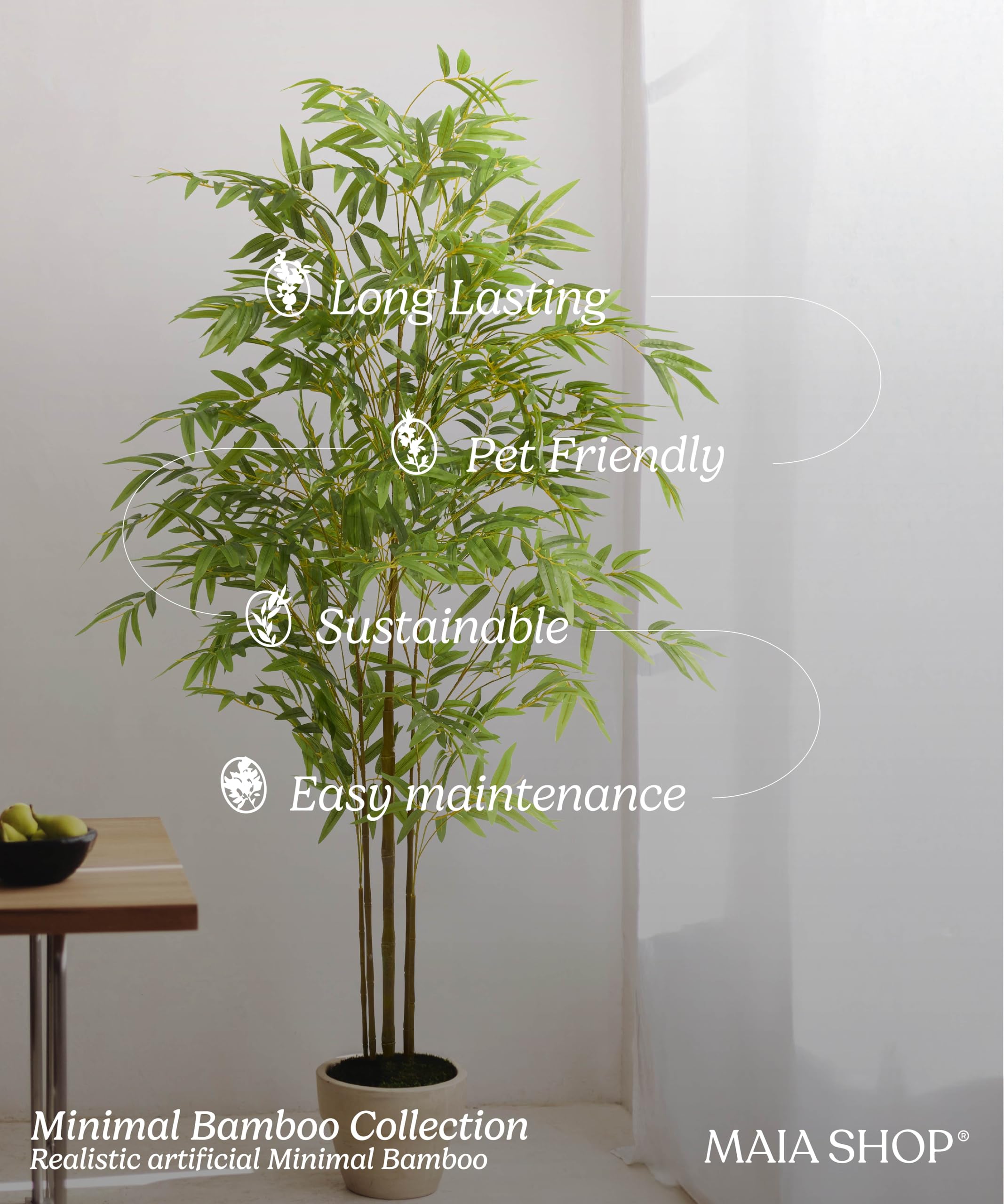 MAIA SHOP Bambù artificiale 180 cm Minimal, pianta finta da interno iperrealistica, albero decorativo elegante per arredare casa ufficio e hotel