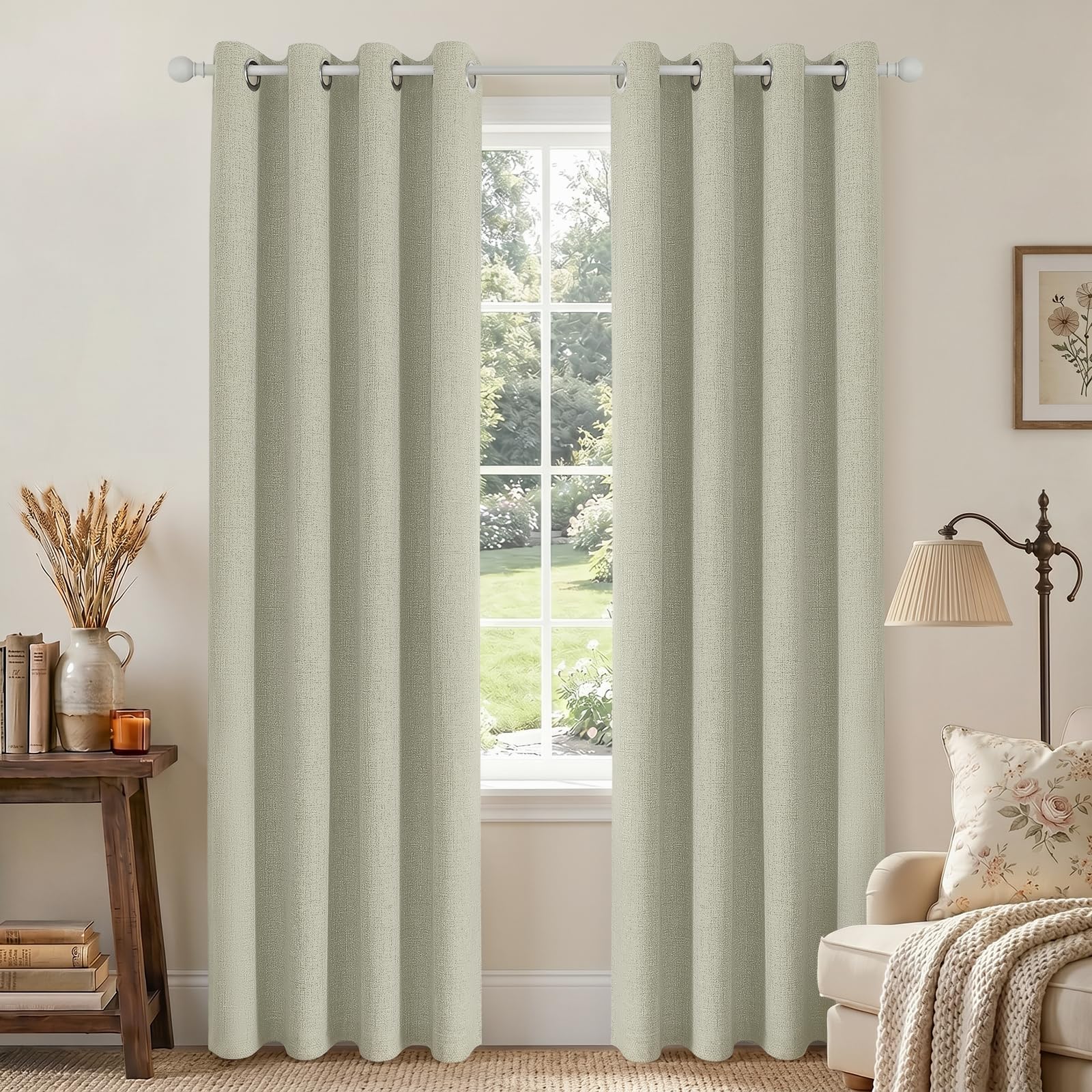 Joydeco Blackout Curtains 72 Inches Long 2 Panels Burg, Room Darkening Curtains for Bedroom, 100% Black Out Textured Thermal Drapes Privacy Protection 2 Panels Set(W42 x L72 Inch, Light Beige)