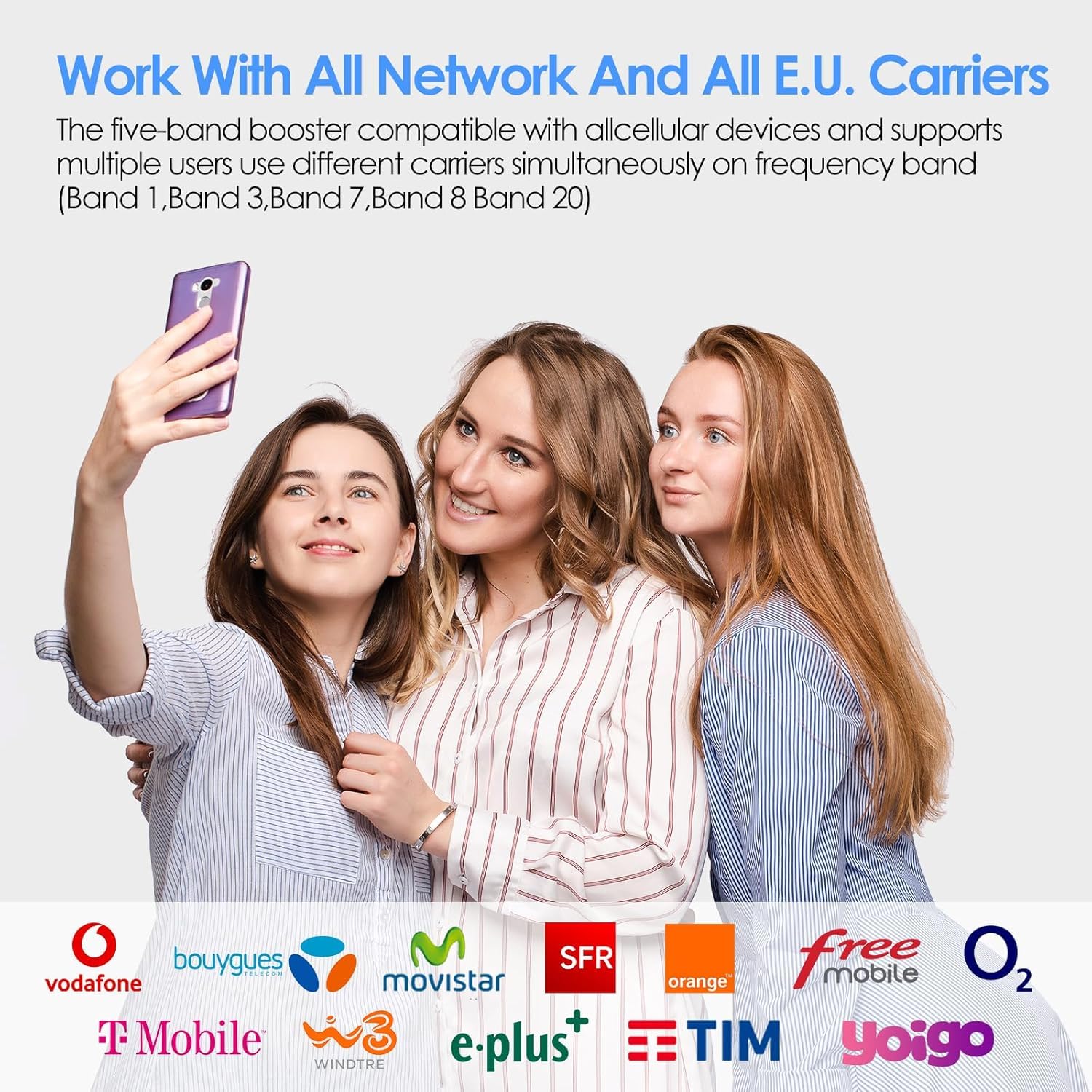 Amplificateur de Signal pour Téléphone Portable 4G LTE 3G 2G, Amplificateur 4G Compatible avec Les Fréquences 20/8/3/1/7 5 Bandes 800/900/1800/2100/2600MHz Compatible avec Free Orange SFR Bouygues