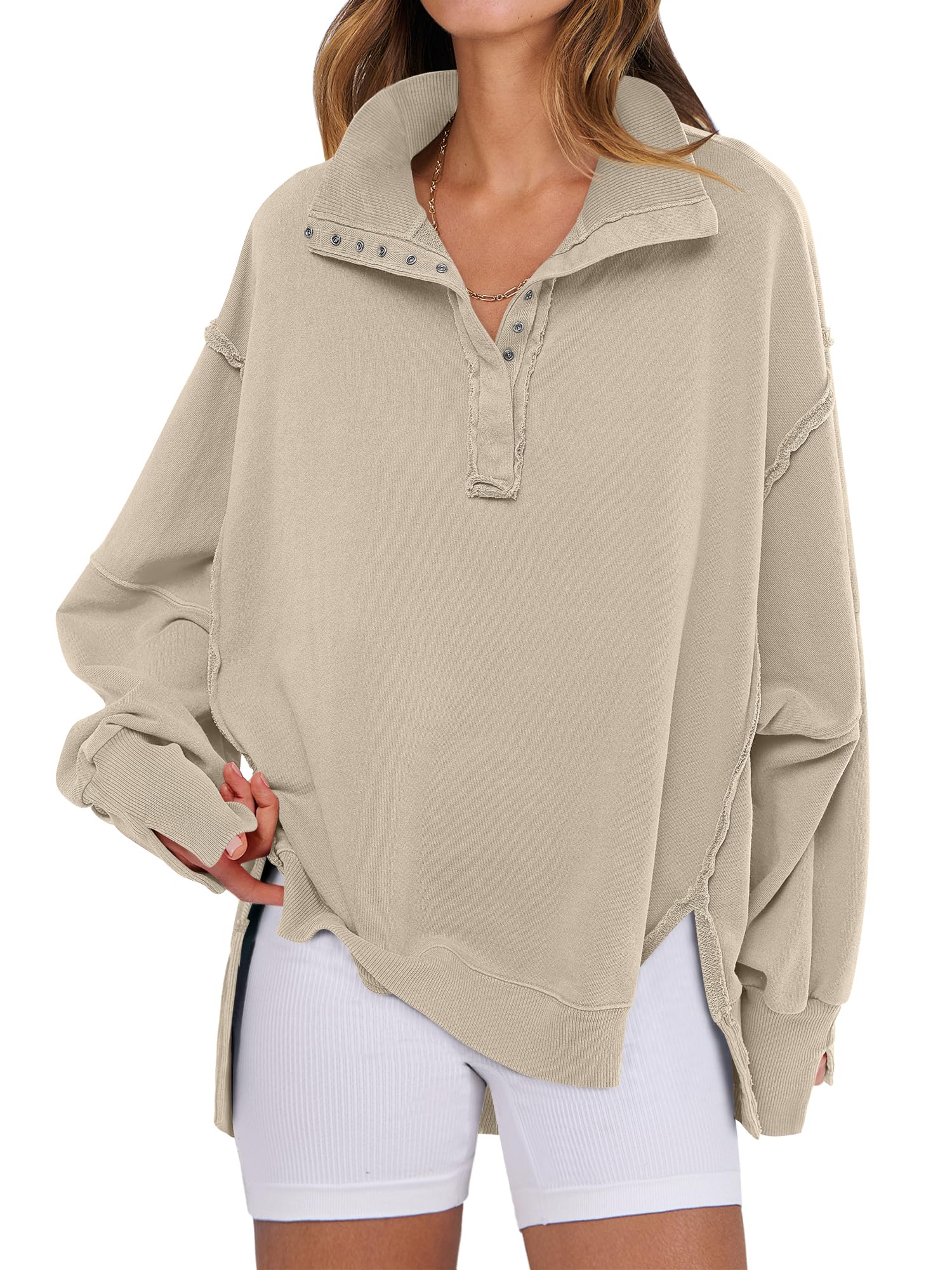 ANRABESS Women's Sweatshirts Oversized Casual Button Up Henley