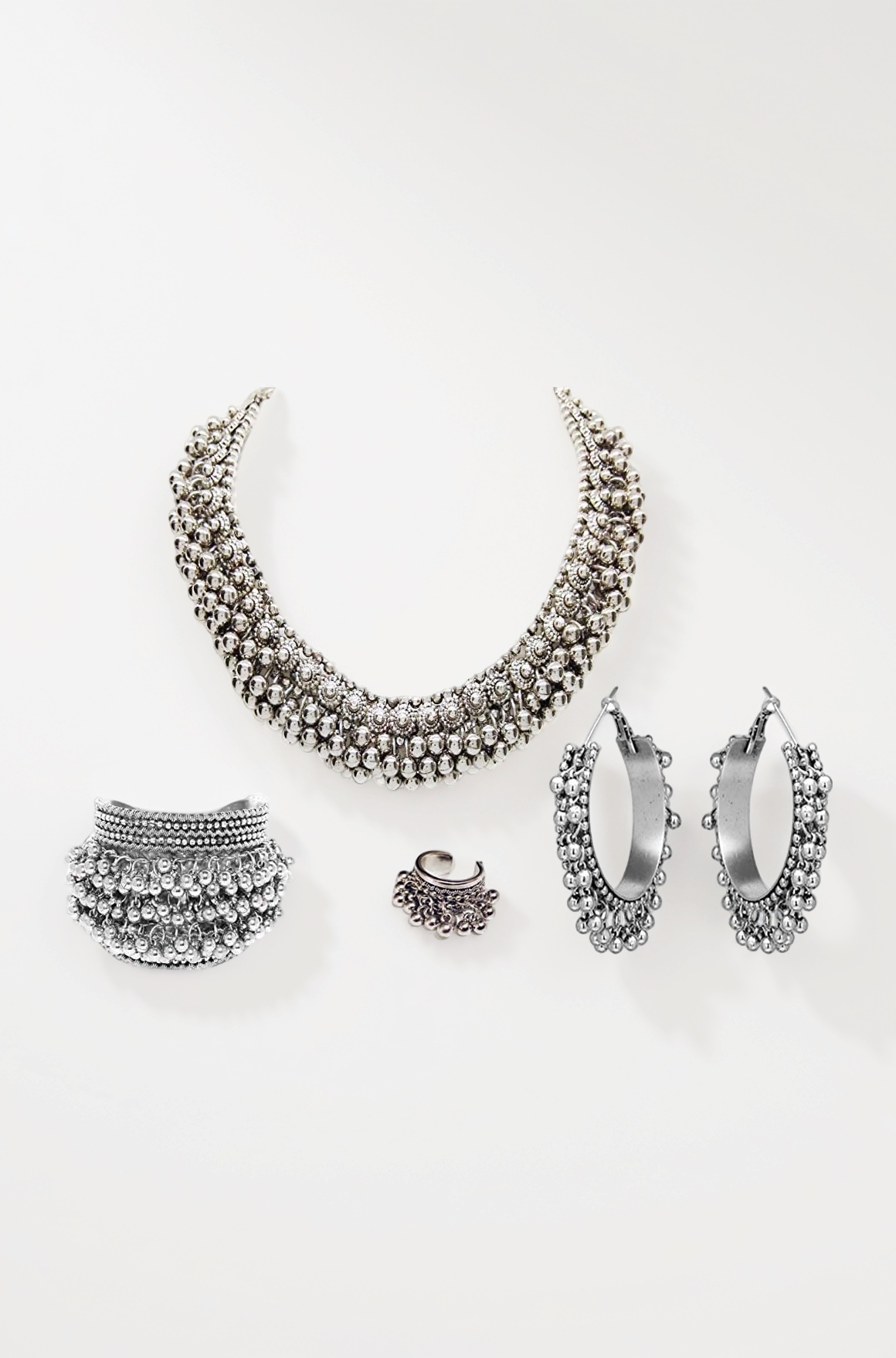 Latest Stylish Boho Trible Silver Oxidised Choker Necklace Combo Jewellery Set Women for Girls