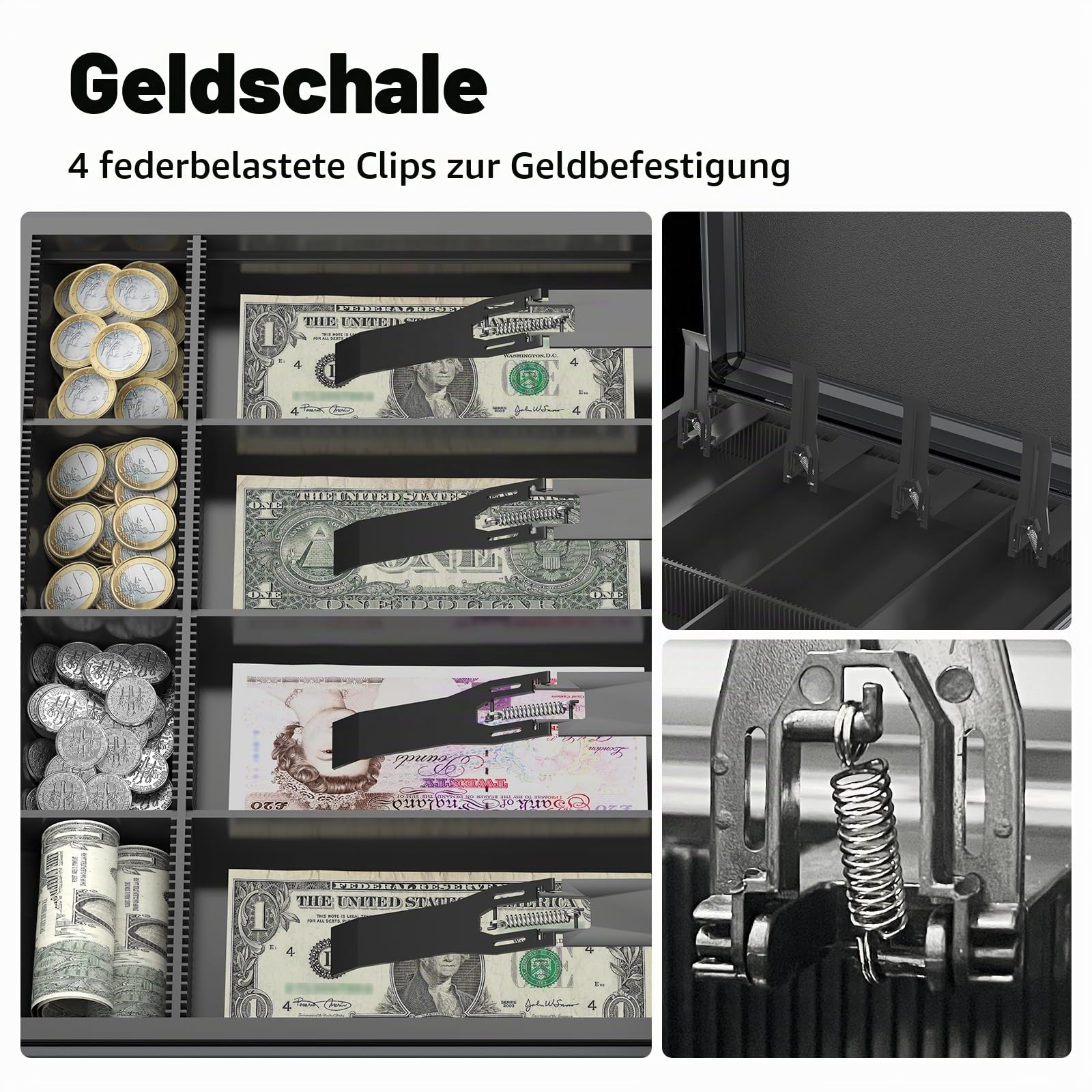 Geldkassette mit Geldfach und Schlüssel, sicherer Geldbehälter für Bargeld, tragbare Geldkassette mit Stauraum im Boden, Ordnungshelfer zum Geldsparen für Zuhause und Büro,34 * 29 * 13cm