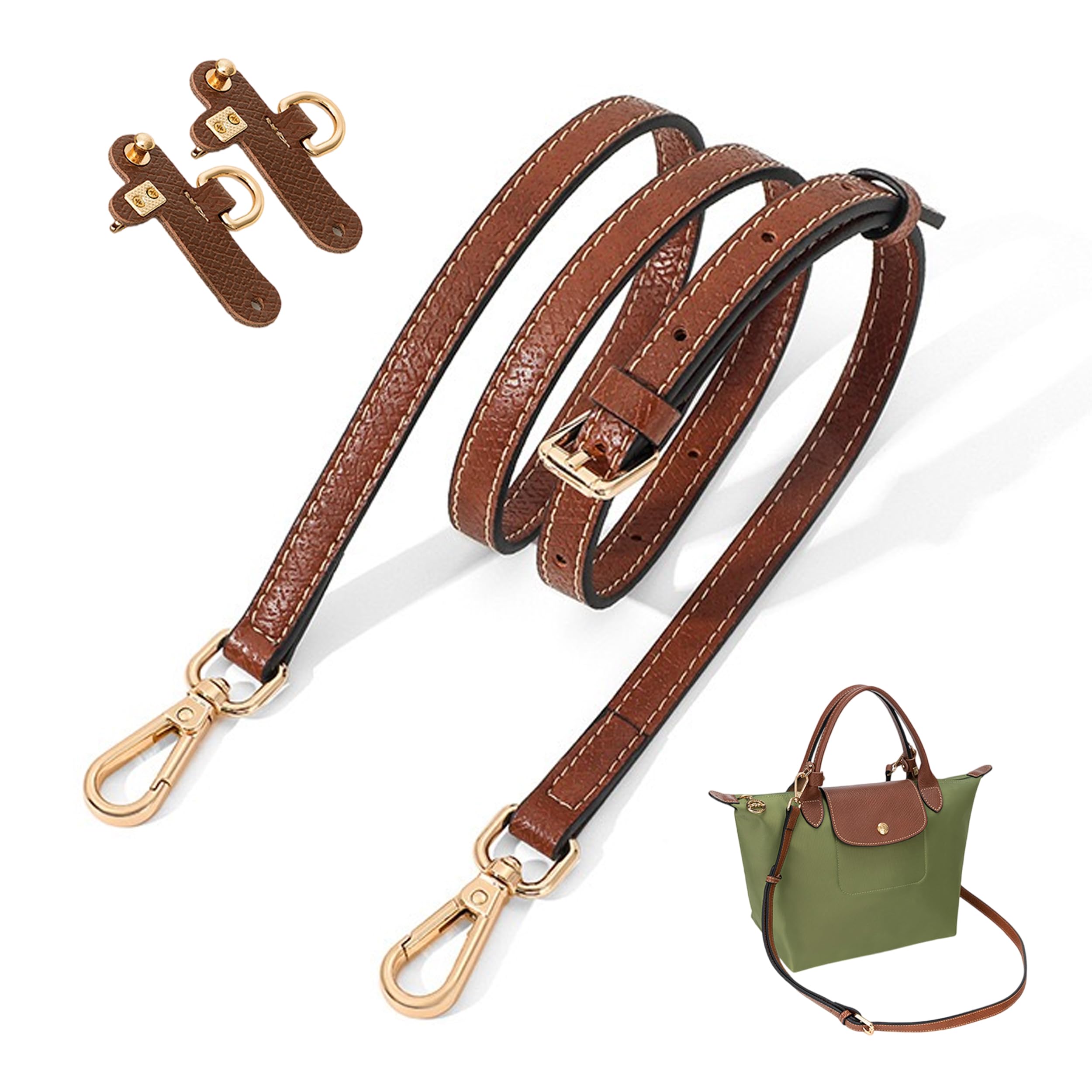 Pasek na ramię do torebki Longchamp, mini Bag Straps z 2 adapterami na ramię, regulowany pasek zastępczy o regulowanej długości, skórzany pasek na ramię, regulowany pasek na ramię do toreb (1,2