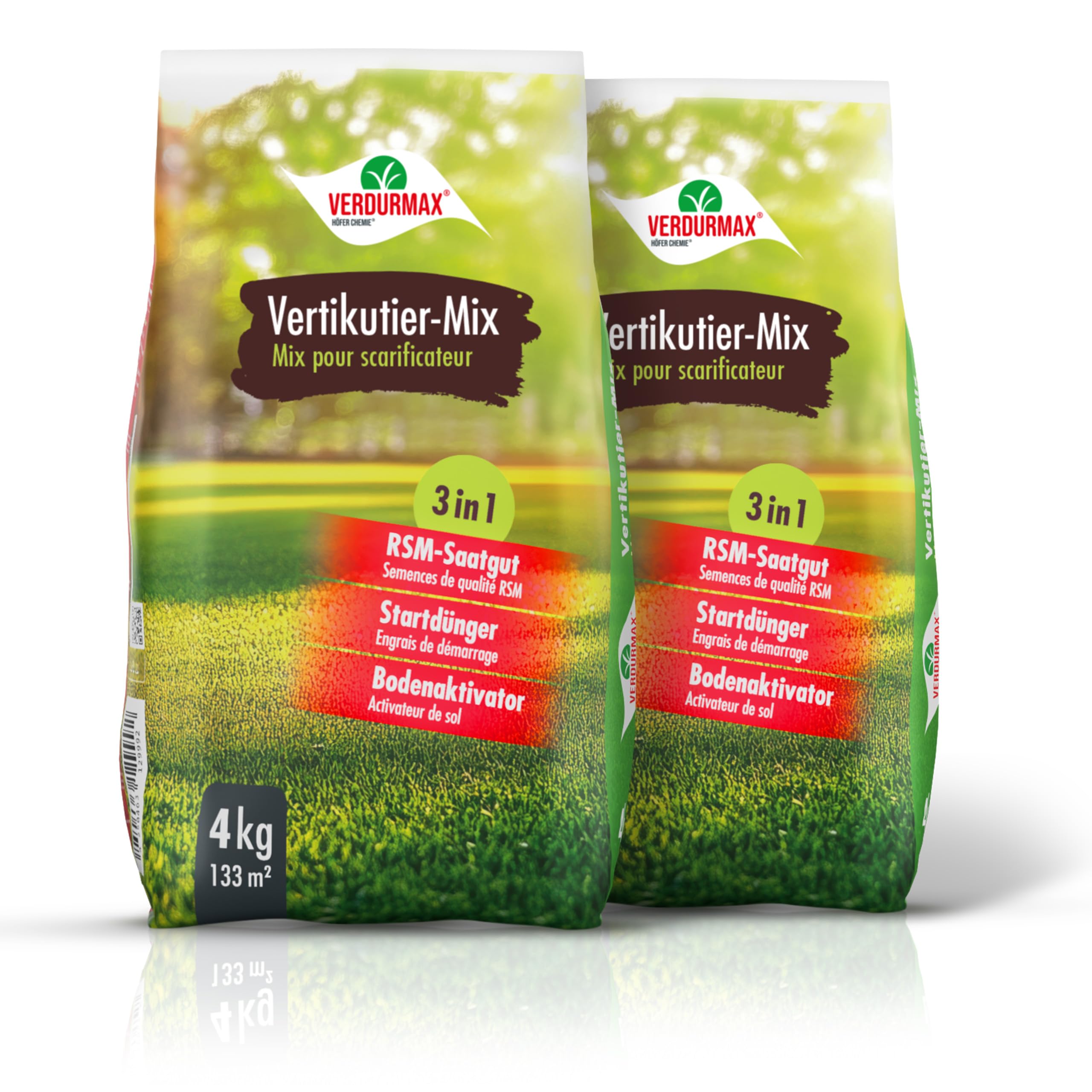 VERDURMAX 2 x 4 kg Vertikutier-Mix 3in1 | RSM Nachsaat mit Startdünger & Bodenaktivator – Rasendünger für schnelle Rasenregeneration nach dem Vertikutieren – dichter,