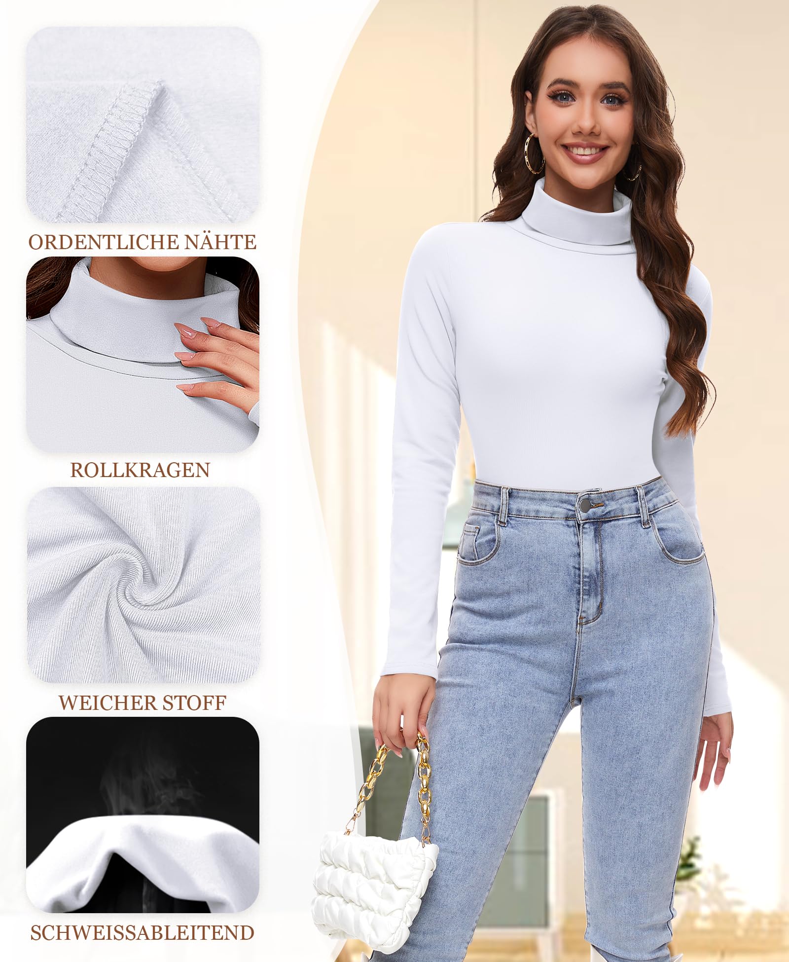 Thermo Oberteil Damen Thermounterwäsche Rollkragenshirt Innenfleece Thermo Unterhemd Rollkragen Langarmshirt Rollkragenpullover Stehkragen Shirt