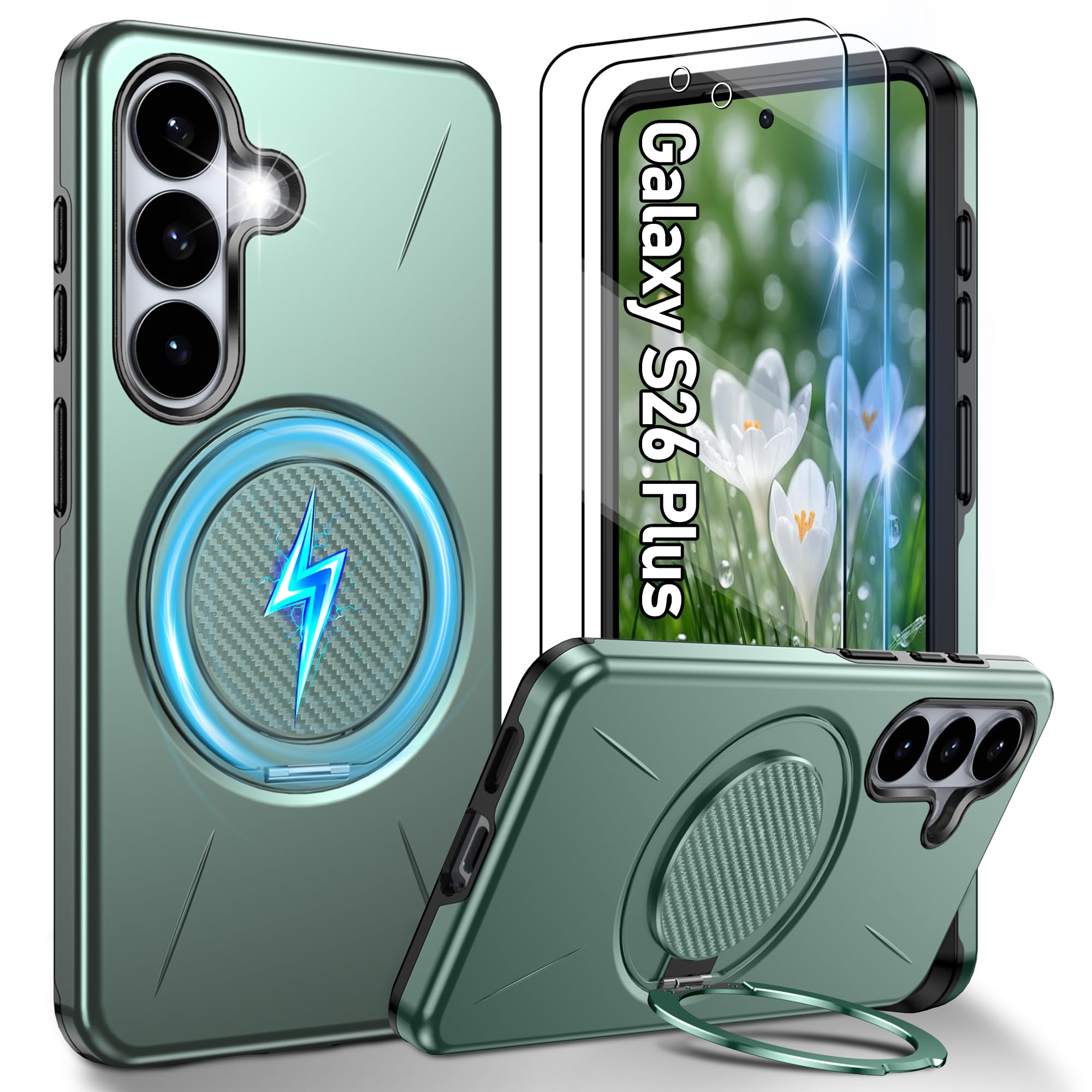 Gritup für Samsung Galaxy S26 Hülle,kompatibel mit Magsafe,mit 2 Stück HD-Bildschirmschutz,eingebauter Kickstand,Dual Layer Stoßdicht, Kamera Guard,Schutz in Militärqualität for S26 Case-Grün