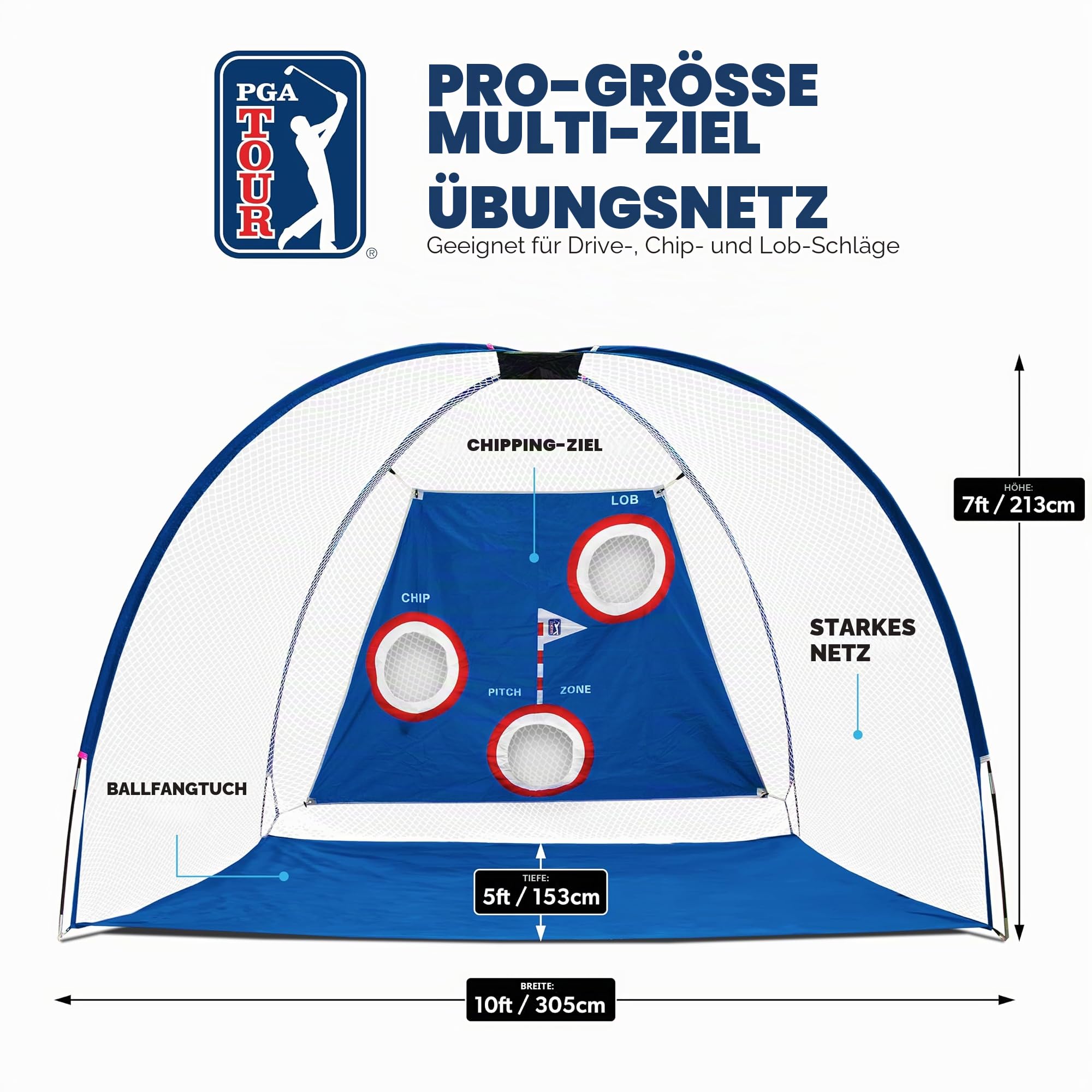 PGA Tour Pro Size Fahrnetz mit Tragetasche, Höhe 214 cm, Breite 305 cm, Tiefe 153 cm