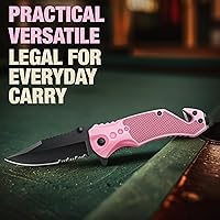 Vista 3 de GOOD WORKER Navaja de bolsillo legal con hoja dentada de 2.95 pulgadas, rompedor de vidrio, cortador de cinturón de seguridad, cuchillos plegables