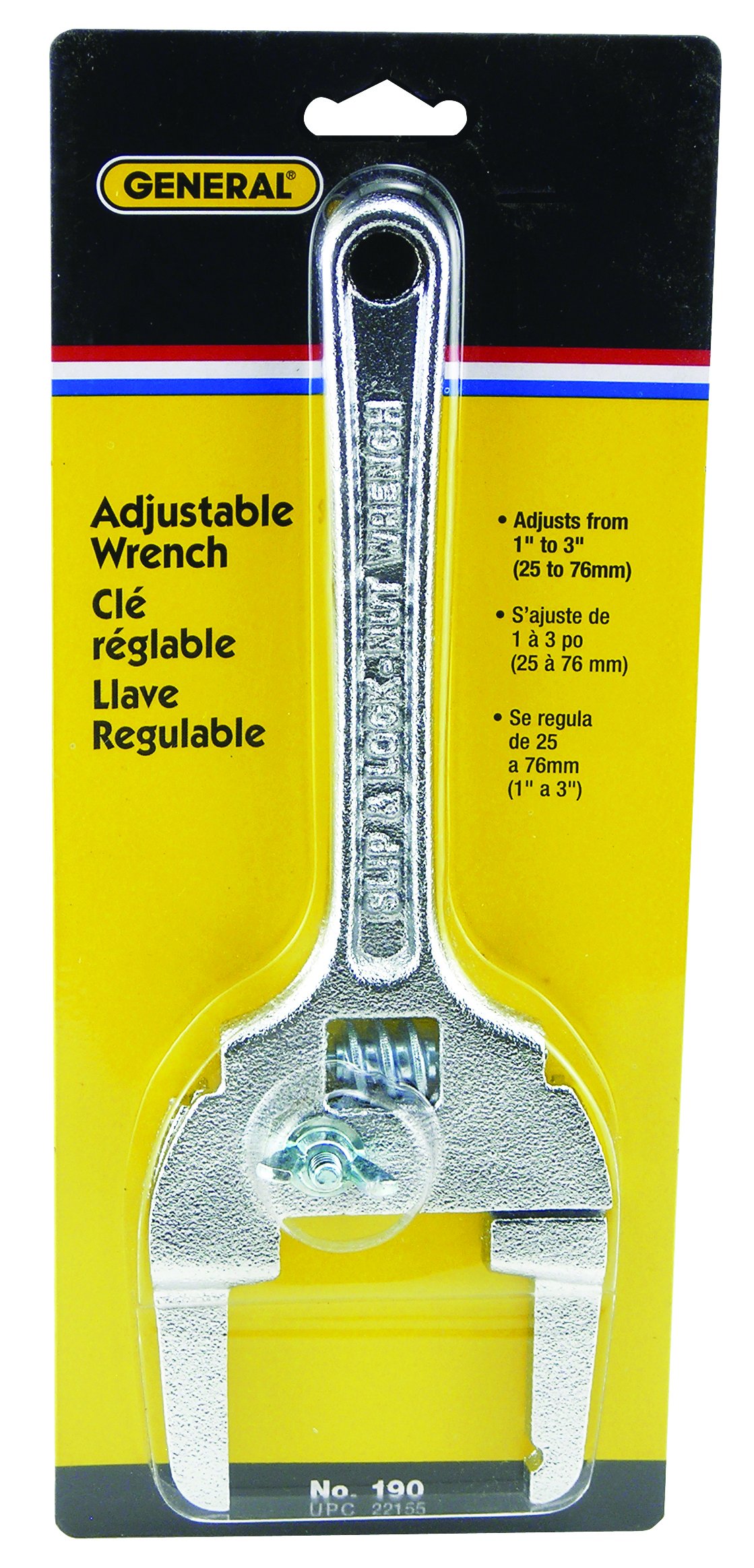 190 Adjustable Sink Wrench, 10 1/4Inch Long, Jaws Fit 1