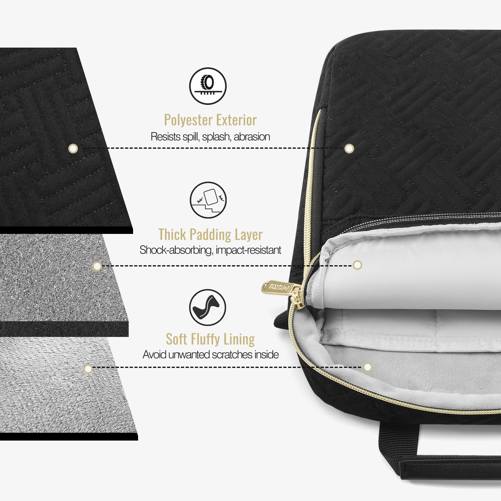 MoKo Housse Ordinateur Portable 15,6 Pouces Puffer, Sacoche Matelassée avec Poignée et Bandoulière, pour Mac Air 15" / Pro 14" M4/M3/M2 2025/2024/2023, Galaxy Tab S10 FE Ultra 14.8" 2025, Noir