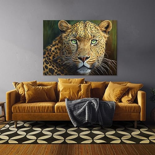 Miniatura 2 de Sense Canvas Arte en lienzo con retrato de leopardo verde 2  Decoración del hogar para pared, póster grande 40 x 30  0.75 pulgadas