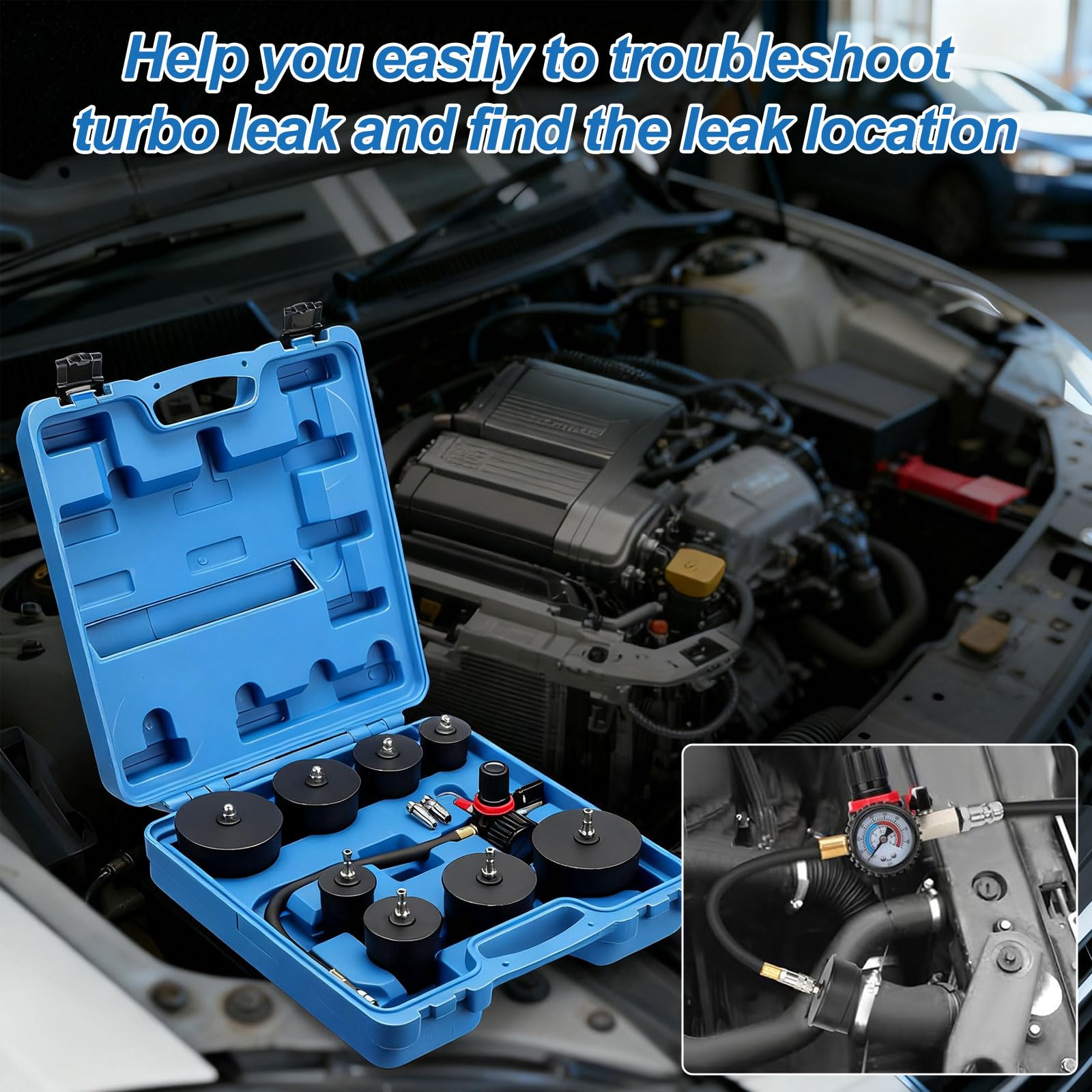 9tlg Turbolader Ladeluft System Adapter Satz Ladeluftkühler Abdrücksatz Tester Prüfwerkzeuge für Ladeluftschläuche, Abgasturbolader und Kompressorsysteme