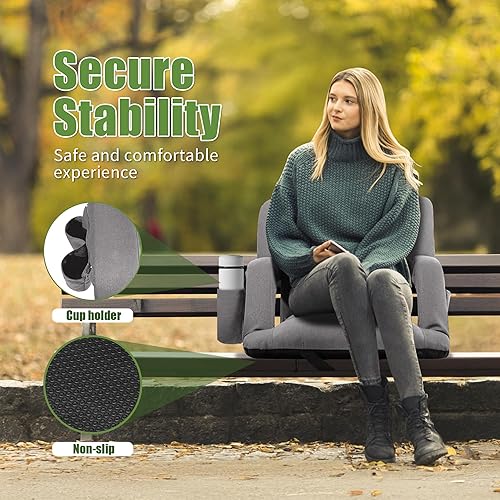 Miniatura 6 de Sillas de estadio plegables extra anchas con respaldo y cojín, diseño estilo sofá, 6 posiciones reclinables, asientos impermeables (1, gris, 26