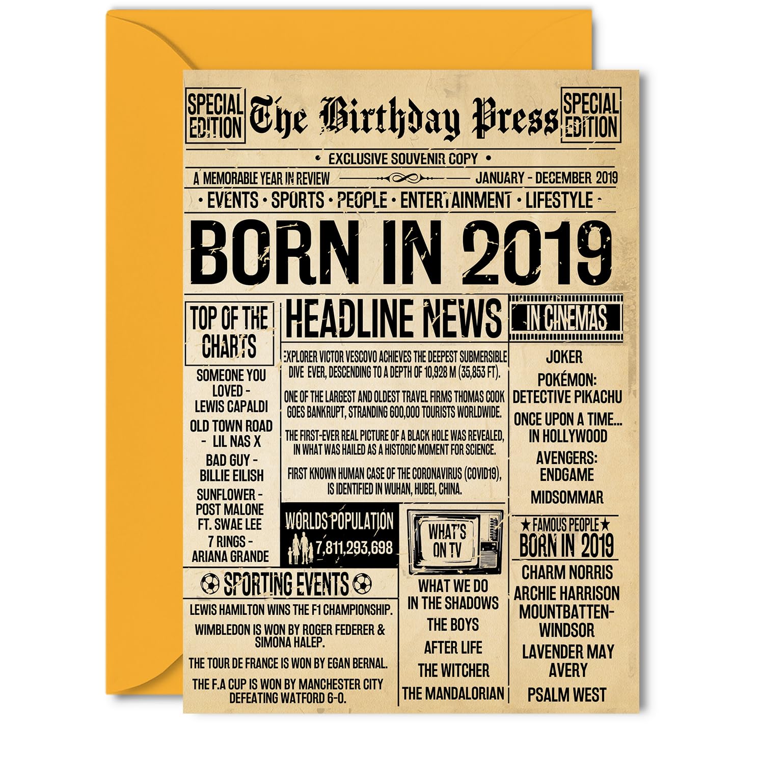 7th Birthday Card for Girls Boys - The Birthday Press Newspaper - Happy 7 Birthday Cards for Niece Son Granddaughter Daughter Brother Cousin, 5x7 Inch Bday Greeting Cards