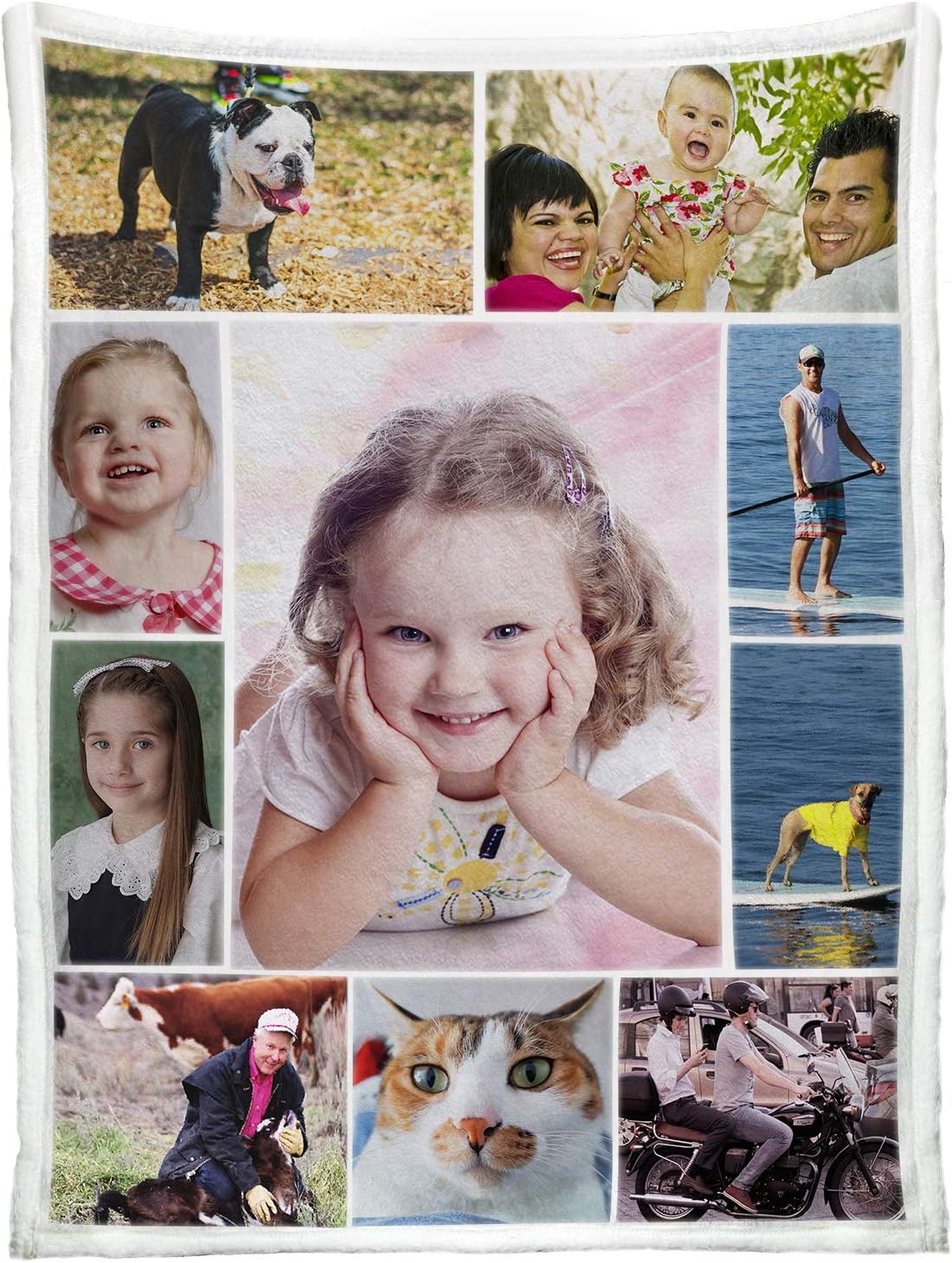 Custom Blanket with Photo Collages, Photo Blanket Personalized with Picture Soft Flannel Throw Gift for Kids Dog Cat Family Friend Anniversary Present (10 Photos Collage, 32“x48)