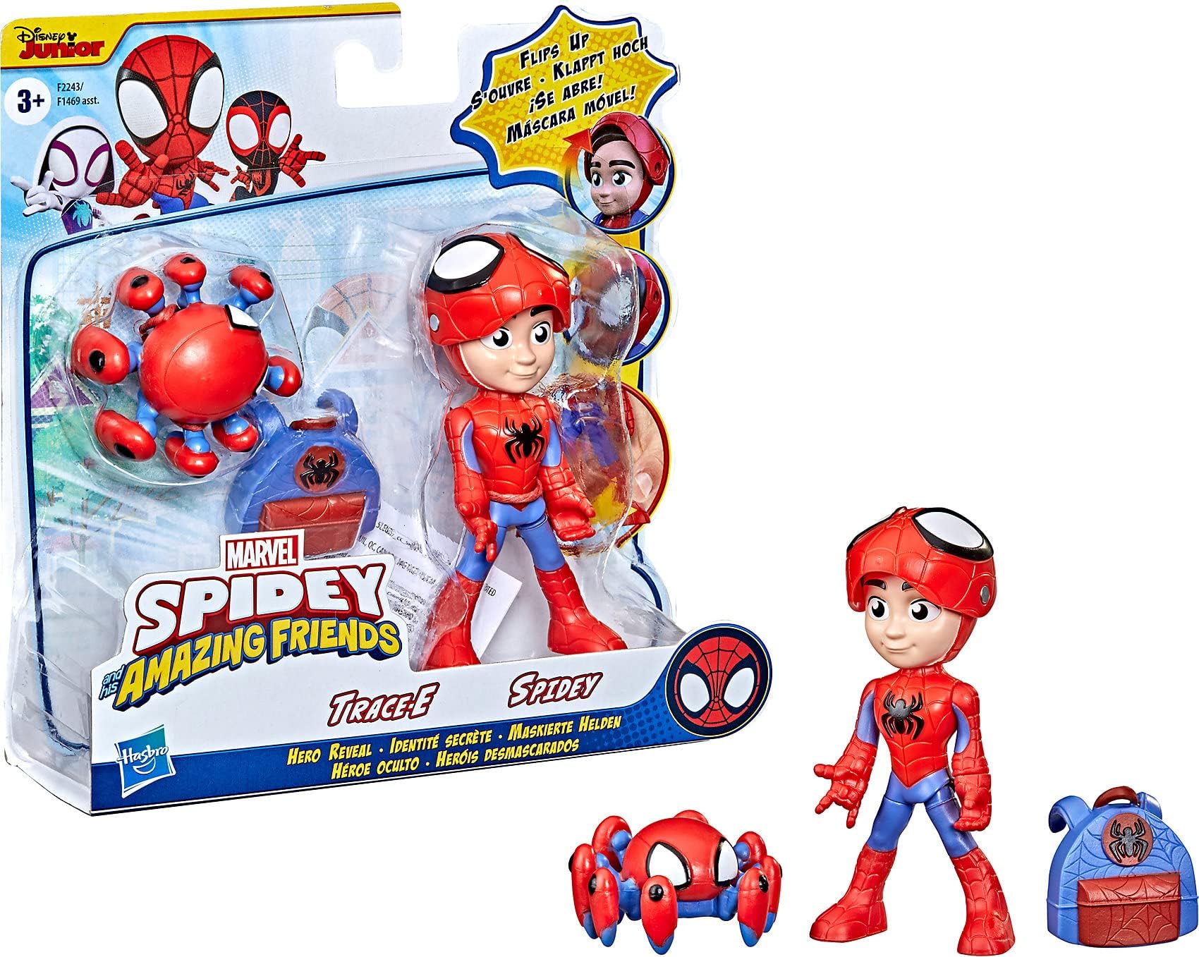 Spidey and His Amazing Friends Marvel Hero Reveal 2-Pack, 4-Inch Scale-Action Figures,-Mask Flip Feature, Spidey and Trace-E, 3 and Up