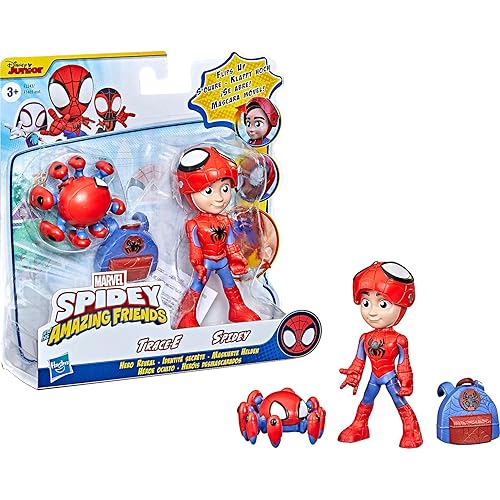 Spidey and His Amazing Friends Marvel Hero Reveal 2-Pack, 4-Inch Scale-Action Figures,-Mask Flip Feature, Spidey and Trace-E, 3 and Up