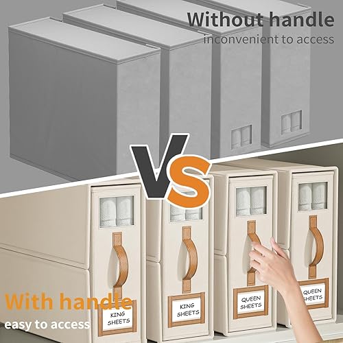 Miniatura 3 de BigPonPon Paquete de 8 organizadores de sábanas y almacenamiento (tamaño King) plegable, organizador de sábanas con asa para armario de lino,