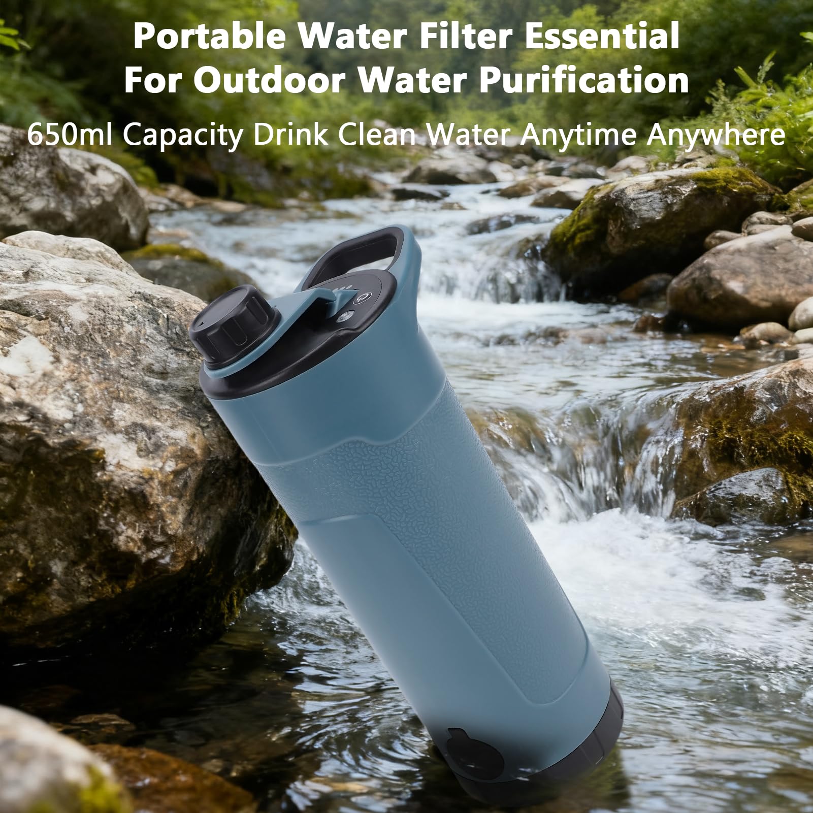 Bouteille D'eau électrique Portable, Purificateur D'eau Filtrée de 650 Ml avec Batterie Rechargeable de Type C 2600 MAh et Tuyau étendu, pour les Activités Plein Air, la
