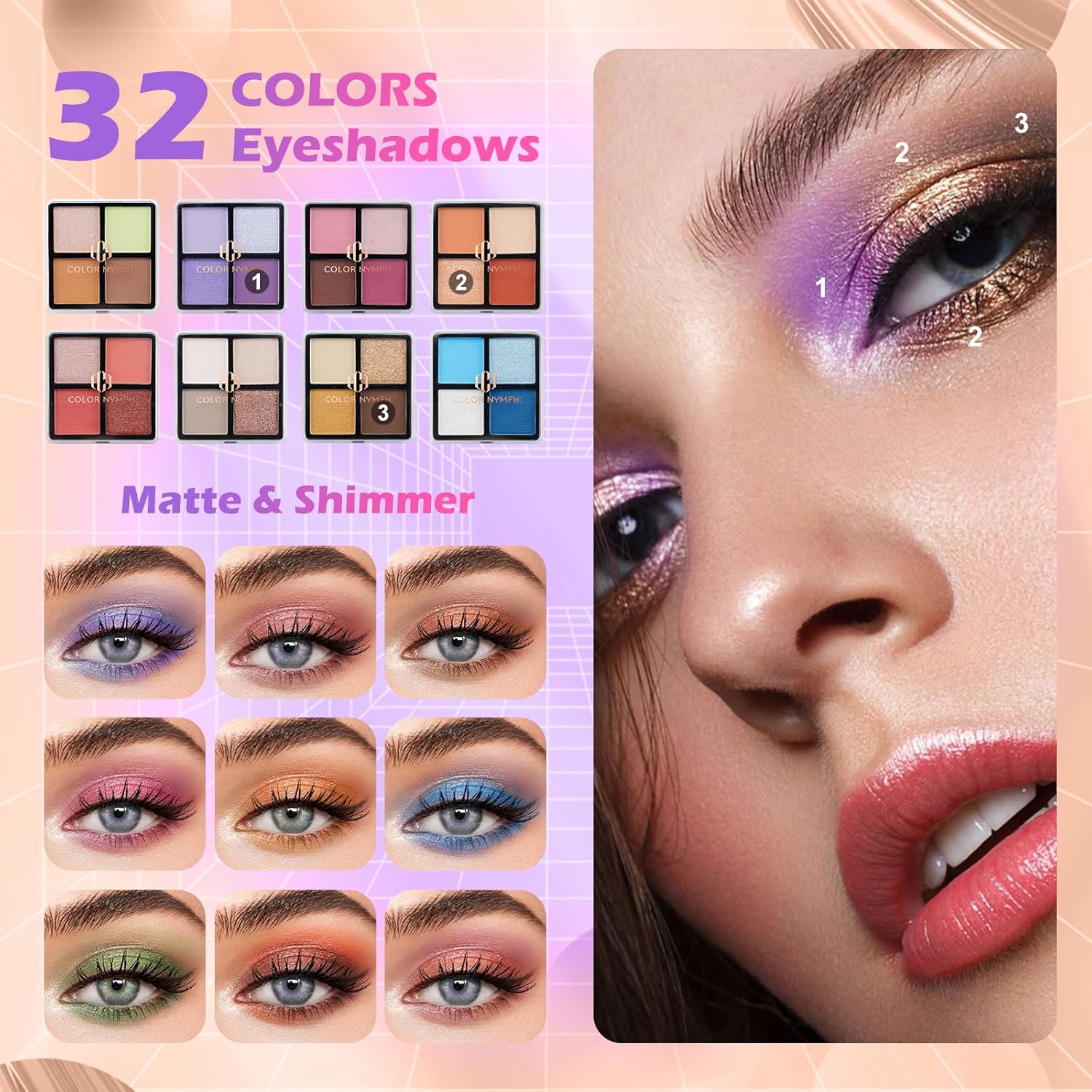 Color Nymph Girls Makeup Kit for Teen | Full Starter Cosmetics Makeup Set With Train Case | Included 32 Colors Eyeshadow, Bronzer, Contour Powder, Blush, Highlighter, Lip Gloss (Pink) - Image 4