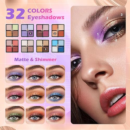 Miniatura 4 de Kit de maquillaje para adolescentes con estuche de tren, juegos de regalo de maquillaje portátil para principiantes, incluye 32 colores de sombra de