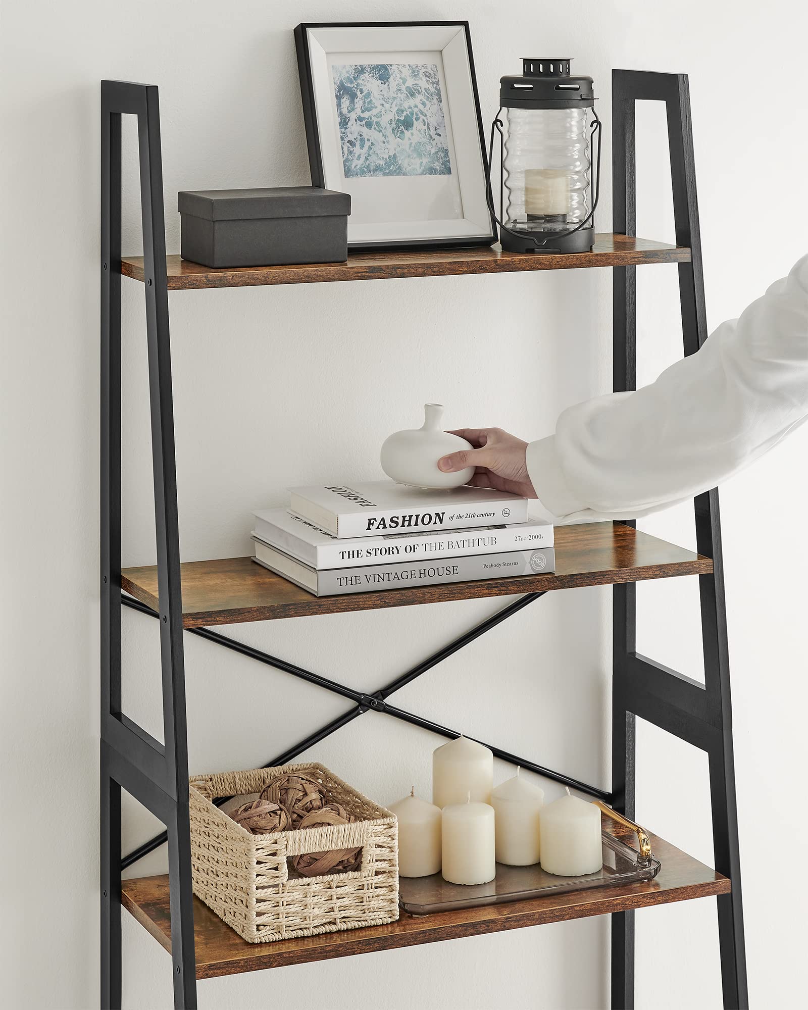 VASAGLE Libreria, Libreria Scaffale a Scala, Scaffale Portaoggetti a 4 ripiani, Struttura in Bambù, Montaggio Facile, Soggiorno Salotto Camera da Letto Cucina, Marrone Vintage e Nero BCB020B01V1