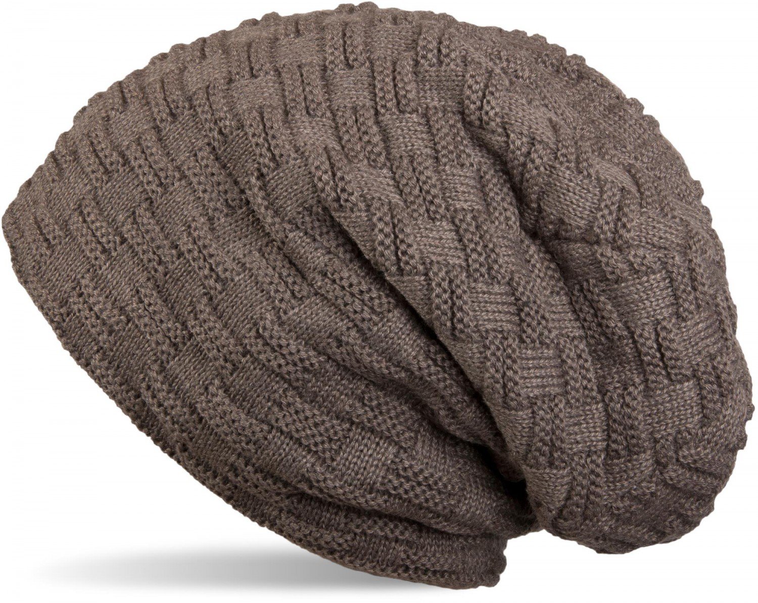 styleBREAKER Warming Braided Pattern fine Knit Slouch Beanie with an Ultra Soft Fleece Lining, Unisex 04024058, Colour:Taupe