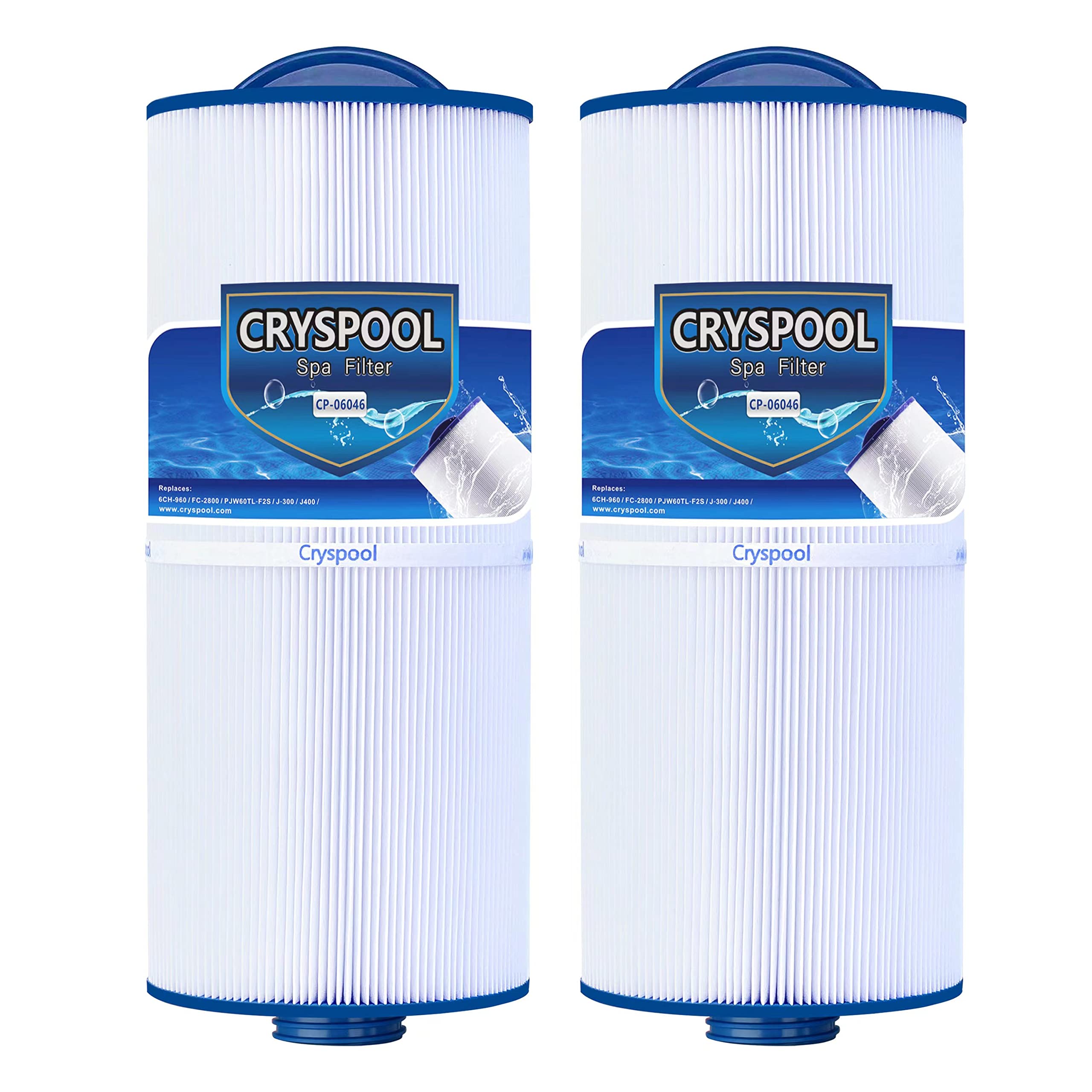 Cryspool® 06046 Filter Compatible with J-300, J400, 6CH-960, FC-2800, PJW60TL-F2S, Premium, Closed Handle(Not Removable Tops), 60 Sq. Ft Spa Filter Cartridge, 2 Pack