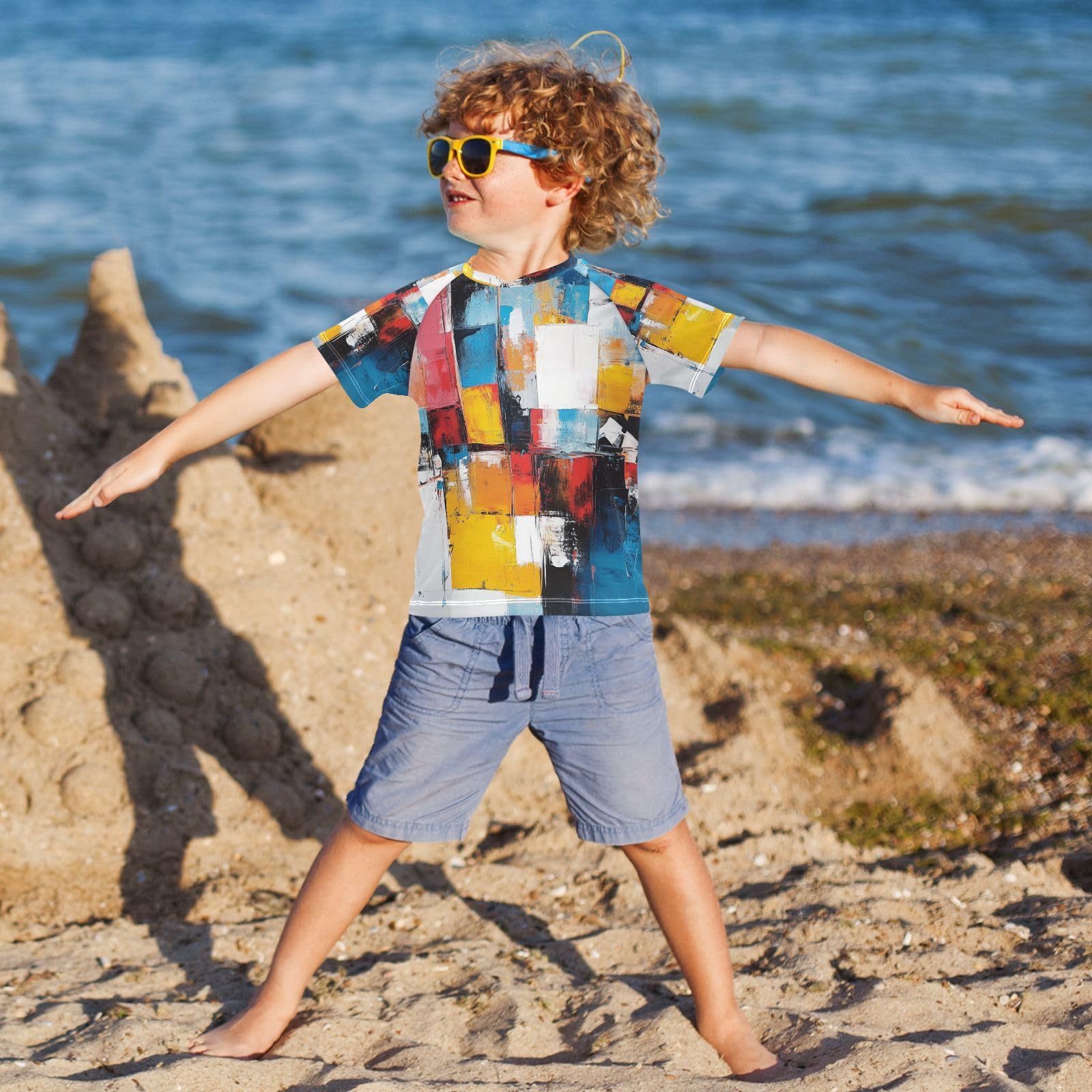 Boys Sun Shirts UV Protection Short Sleeve Rash Guard Swim Shirt Graffiti Art Water Shirt Rashguard 4T,31