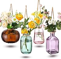 Minenameme 4PCS Stained Glass Hanging Planters - Small Terrarium Vases with Rope, 4 Vibrant Styles for Indoor Outdoor Plant Decor
