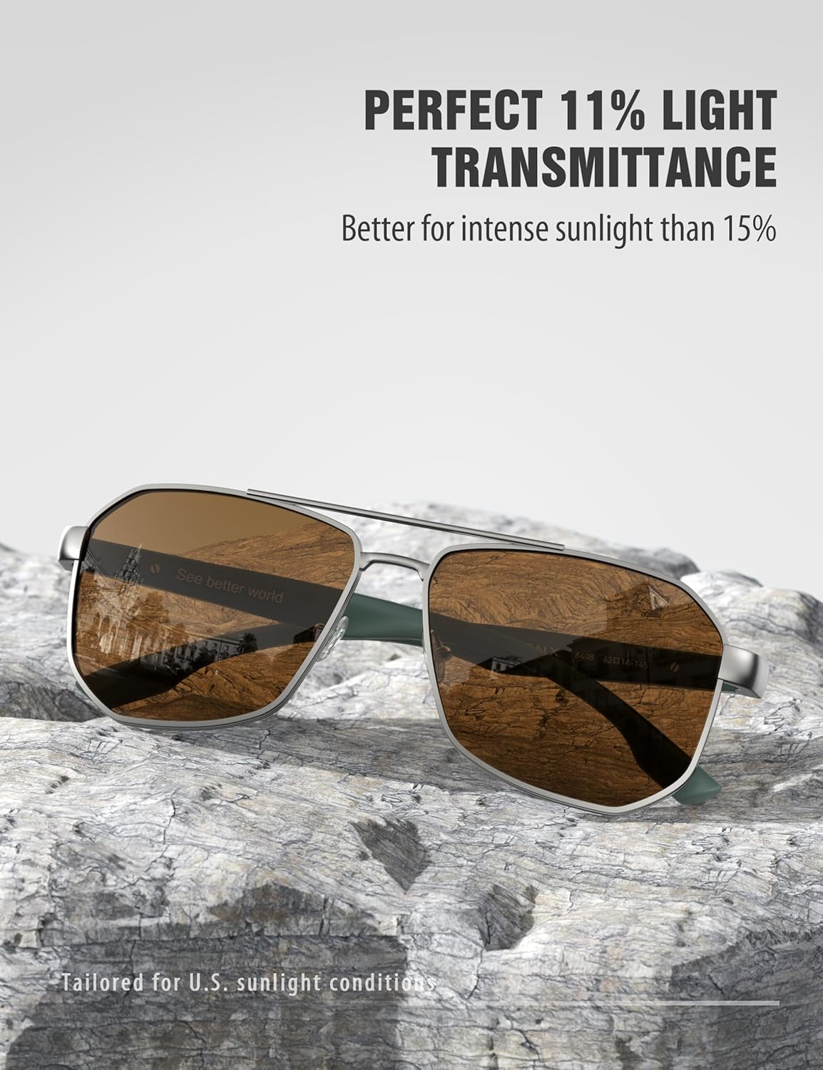 LUENX Aviator Sunglasses for Men Square Polarized Polygon Shades UV400 Sun Glasses with Accessories - Image 3