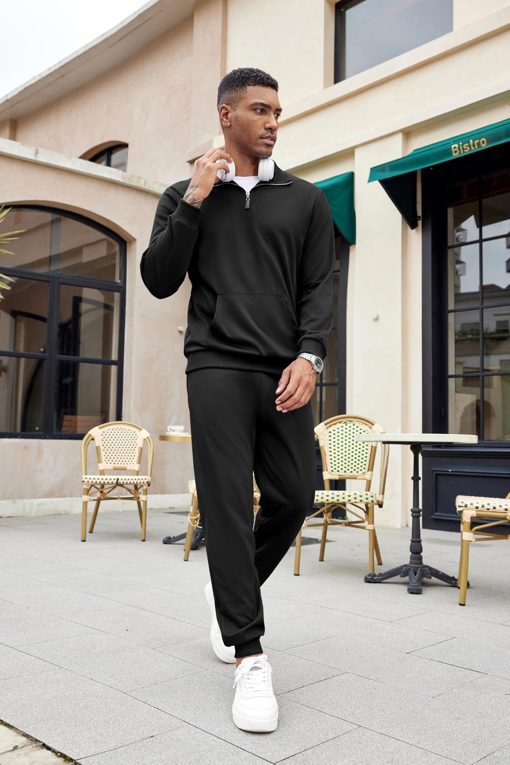 COOFANDY Tuta da uomo in 2 pezzi, con cerniera a un quarto, casual, atletica, corsa, jogging
