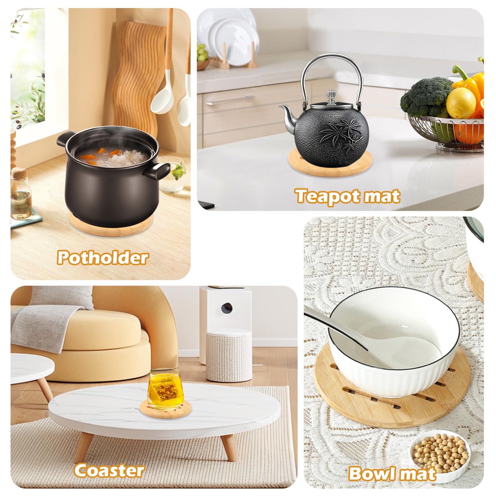 4 Pièces Dessous Plat Bois Chaleur Résistants, Tapis Dessous Plats