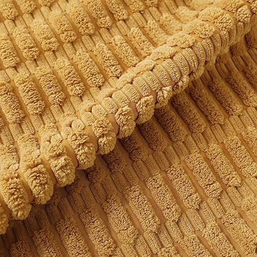 Miniatura 4 de sykting Juego de 2 fundas de almohada decorativas de color amarillo mostaza de 20 x 20 pulgadas, suaves, a rayas, con pompones, para sofá, cama,