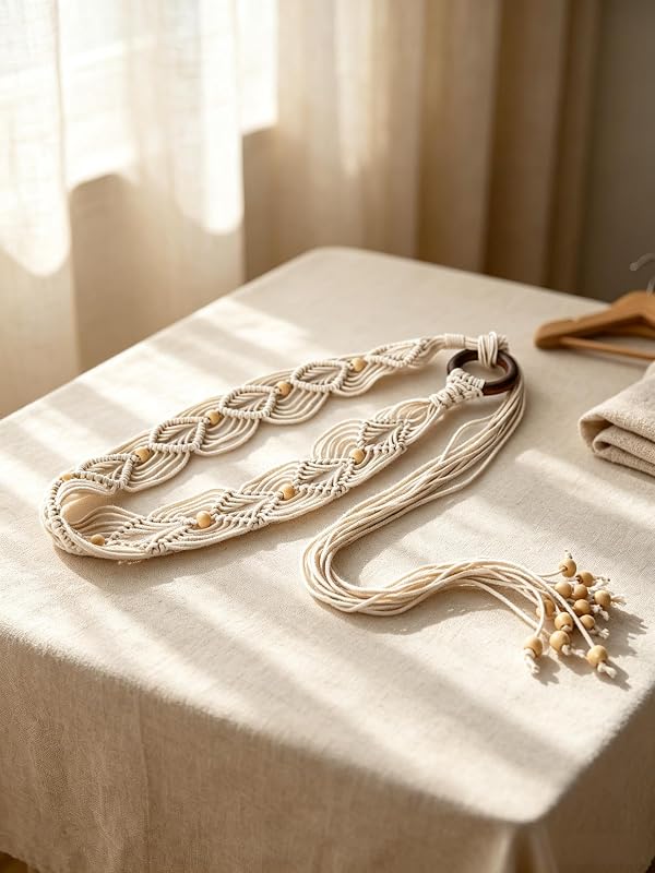 ChayWillow Boho Macrame Waist Belt – Adjustable fit for various waists