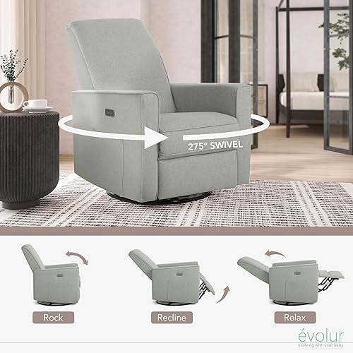 Miniatura 34 de Evolur Harlow - Asiento de felpa tapizado de lujo, giratorio, reclinable eléctrico con puerto USB, certificado Greenguard Gold, color beige