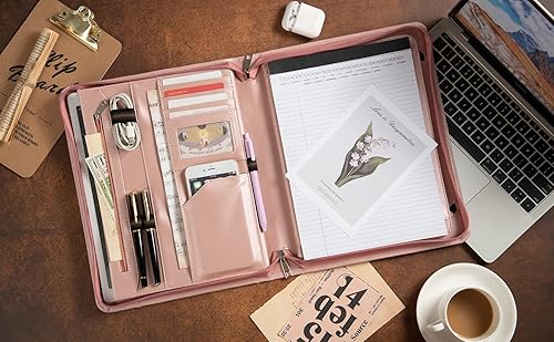 Miniatura 2 de Nombre grabado gratis, Padfolio profesional A4, cartera de cuero vegano con bloc de escritura tamaño carta, carpeta comercial con cremallera para