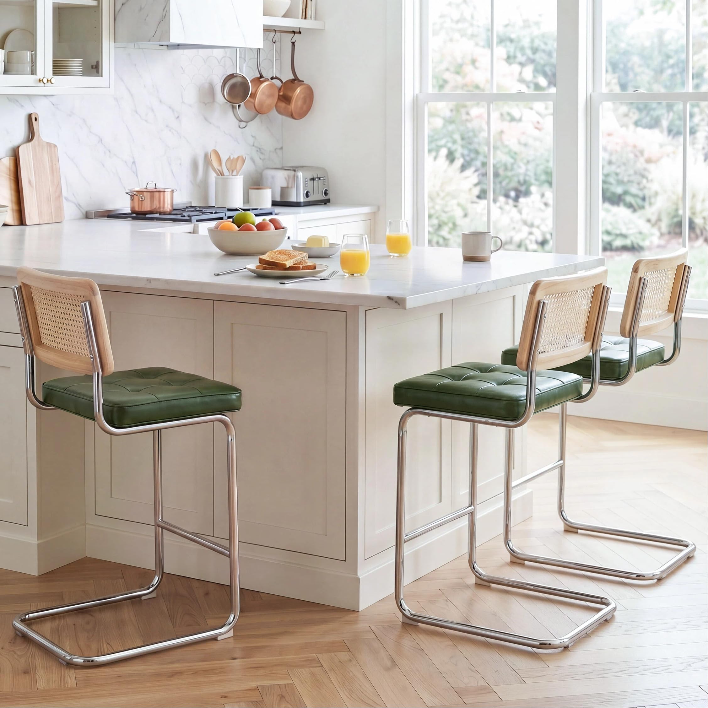 Zesthouse Natural Rattan Counter Stools Set of 3, 26" Modern Boho Barstools