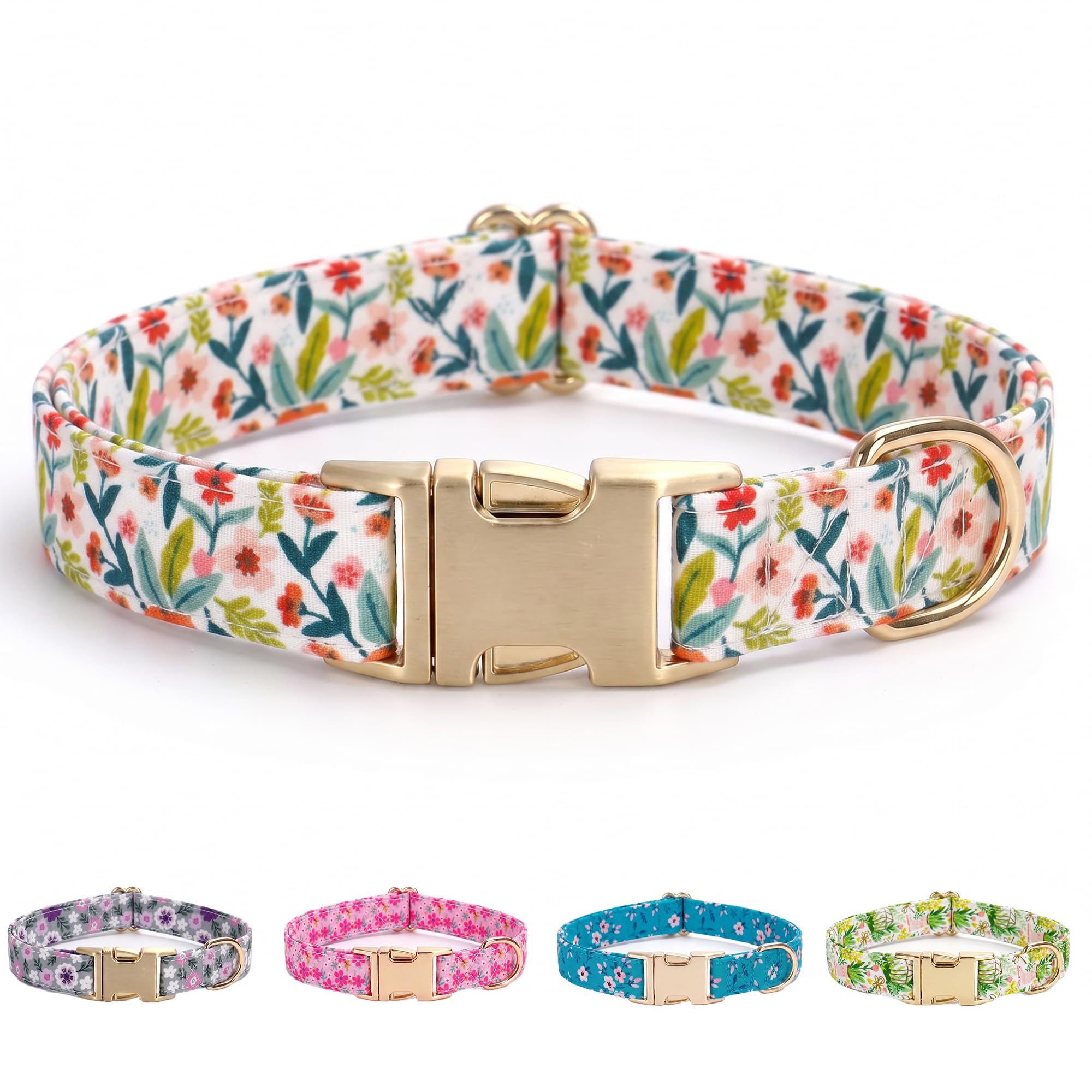 AIITLE Cute Printed Pattern Dog Collar with Metal Buckle， Adjustable Durable Collar for Small Medium Boys Girls Dogs， Perfect for Party Festival Wedding and Daily Walks, Orange S