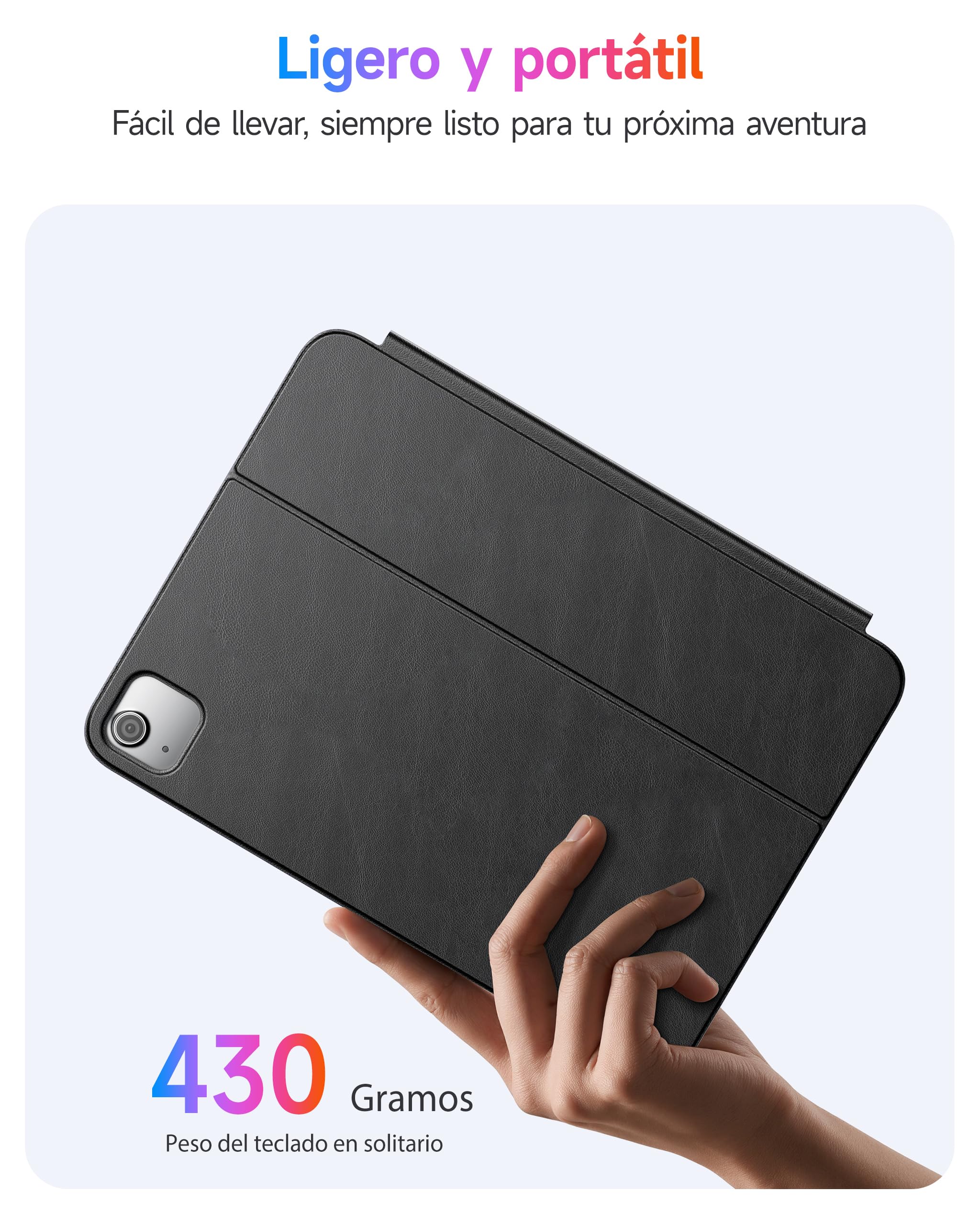 HOU Teclado Delgado para iPad Air 6/5/4/Pro 11, Air 11"(M3/M2, 2025/2024), Funda de Imitación de Cuero con Teclado, Ángulo Ergonómico, Diseño del Idioma Español Ñ, Negro