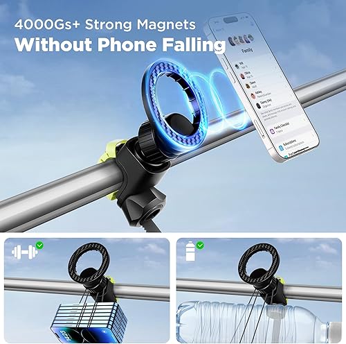 Vista 6 de OUTXE Soporte magnético de teléfono para cochecito, soporte de teléfono ajustable con Magsafe para carrito de compras, manillar de bicicleta