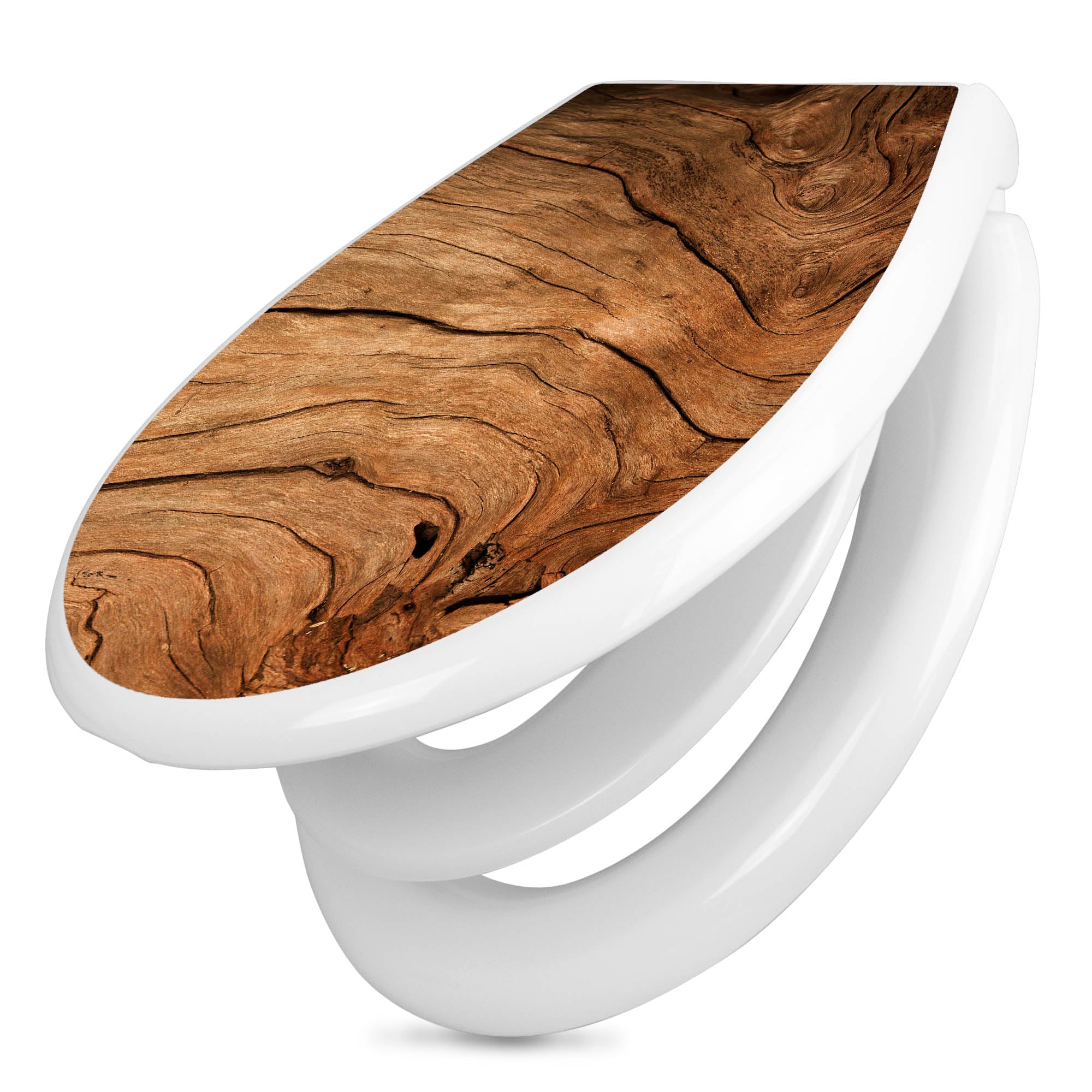 banjado Familien WC Sitz mit Absenkautomatik 44,9x37,1cm - Klobrille mit Kindersitz aus hochwertigem Polypropylen - Toilettendeckel mit Kinder Toilettensitz integriert - Motiv Trockenes Holz