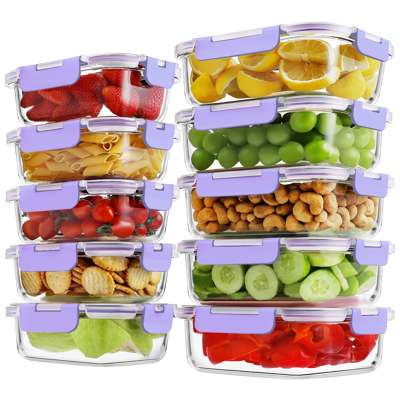Vorratsdosen aus Borosilikatglas mit verschließbaren Deckeln, luftdichte Lunch-Bento-Boxen, BPA-frei und auslaufsicher, 10 Stück