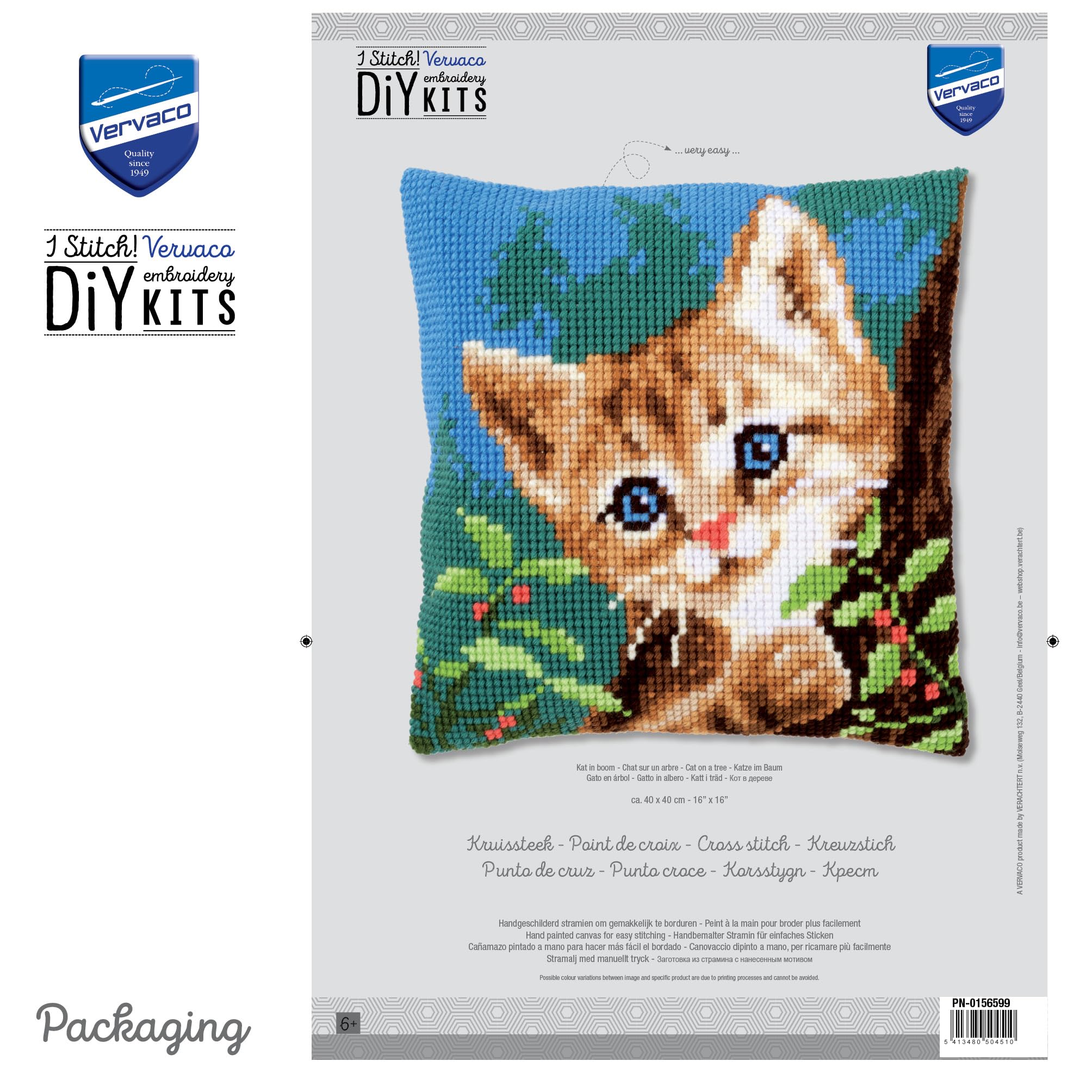 VERVACO Kit Cuscino A Punto Croce – Gatti Su Un Ramo – 40x40 Cm – Per Principianti E Esperti – Fili DMC E Tela Zweigart