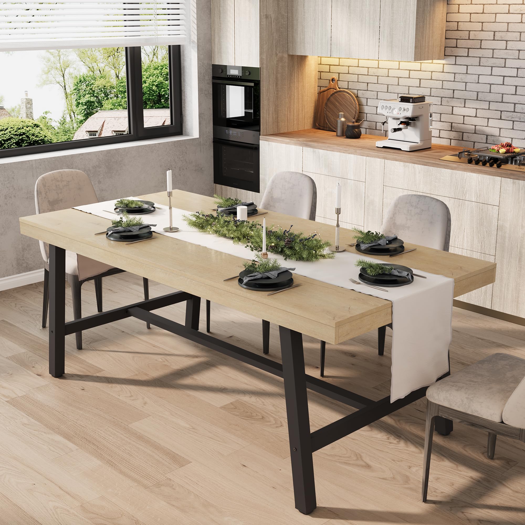 GarveeHome Industrial Dining Table for 6-8 People 70 87 Long Large Kitchen Table with Sturdy Metal Frame Rectangular