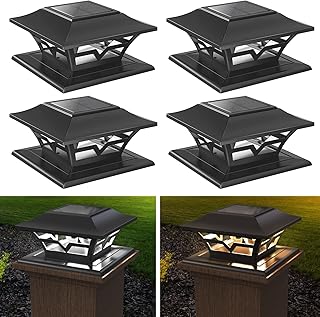 APONUO 4x4 Post Solar Lights 17 Lumens 1000mAh,Solar Post Cap Lights 2 Color Modes Fence Post Lights Solar Powered,Solar Post Lights Outdoor Waterproof for 4x4,6x6 Post Caps Wood,Black,4 Pack