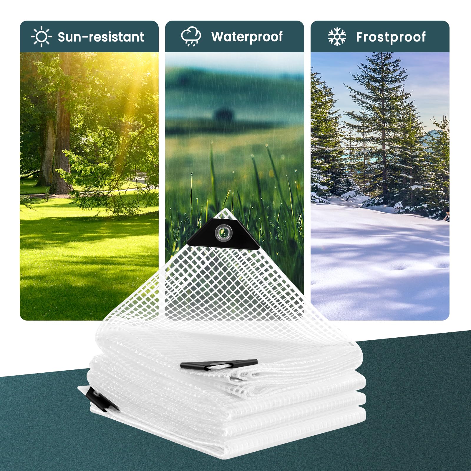 WOLTU wodoodporna plandeka plandeka materiałowa 4x6 m z oczkami 140g/m² przezroczysta plandeka ochronna odporna na rozdarcia odporna na promieniowanie UV do mebli ogrodowych łódź na drewno opałowe