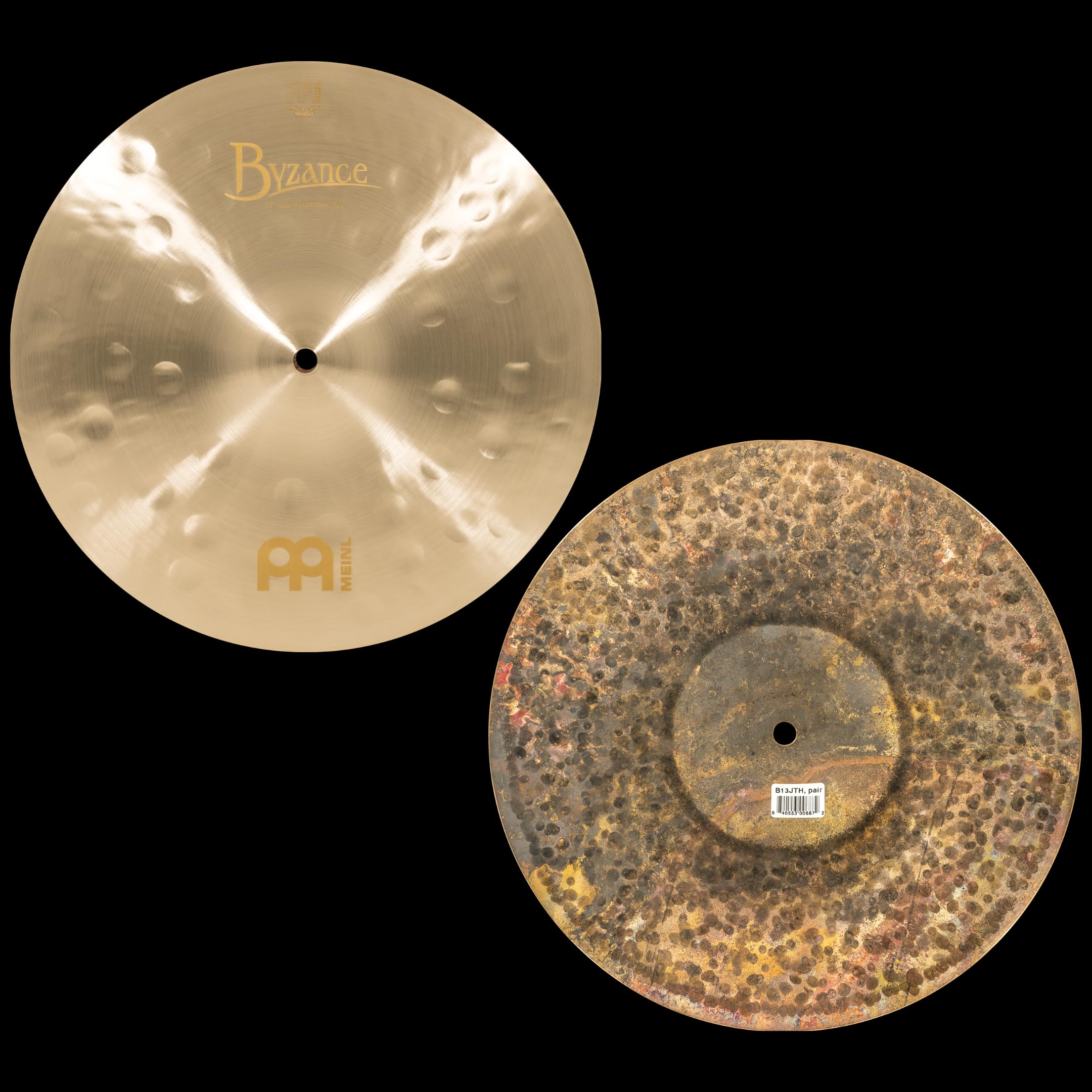 Meinl Cymbals Byzance Jazz Hihat Thin 13 Zoll (Video) Schlagzeug Becken – Paar – (33,02cm) B20 Bronze, Traditionelles und Extra Trockenes Finish (B13JTH)